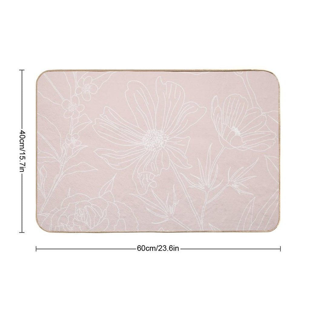 Trendy White Flowers Outlines Blush Pink Design  Eco-Friendly Bath Mat