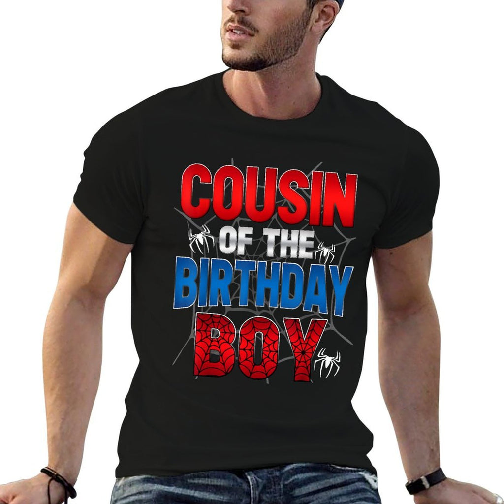 Cousin Of The Birthday Boy Matching Family Spider Web  Ribbed Collar T-Shirt