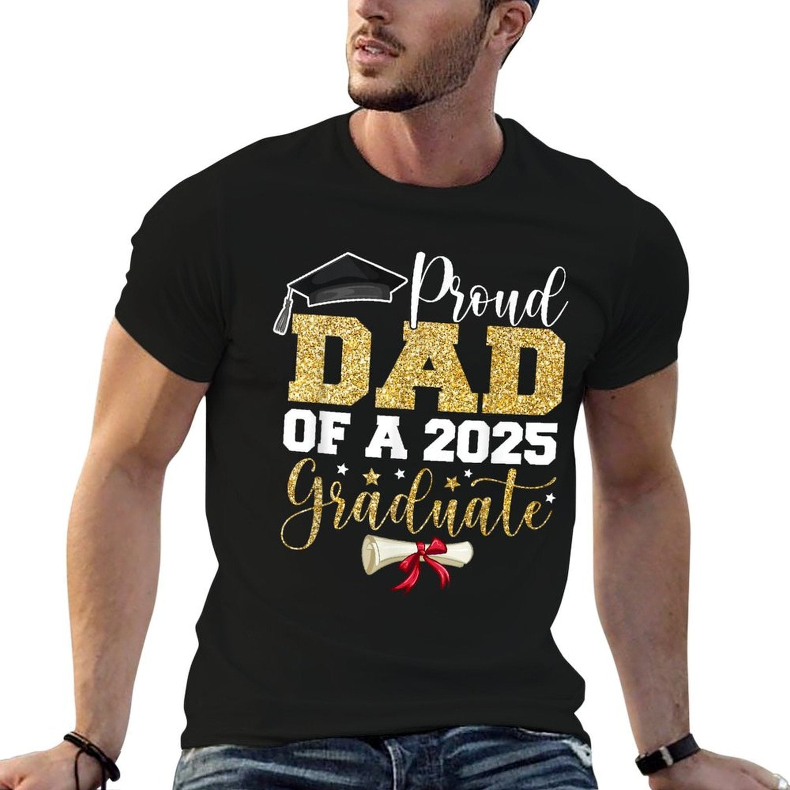 Proud Dad of A 2025 Graduate Senior Class of 2025 Graduation  Rolled Sleeves T-Shirt