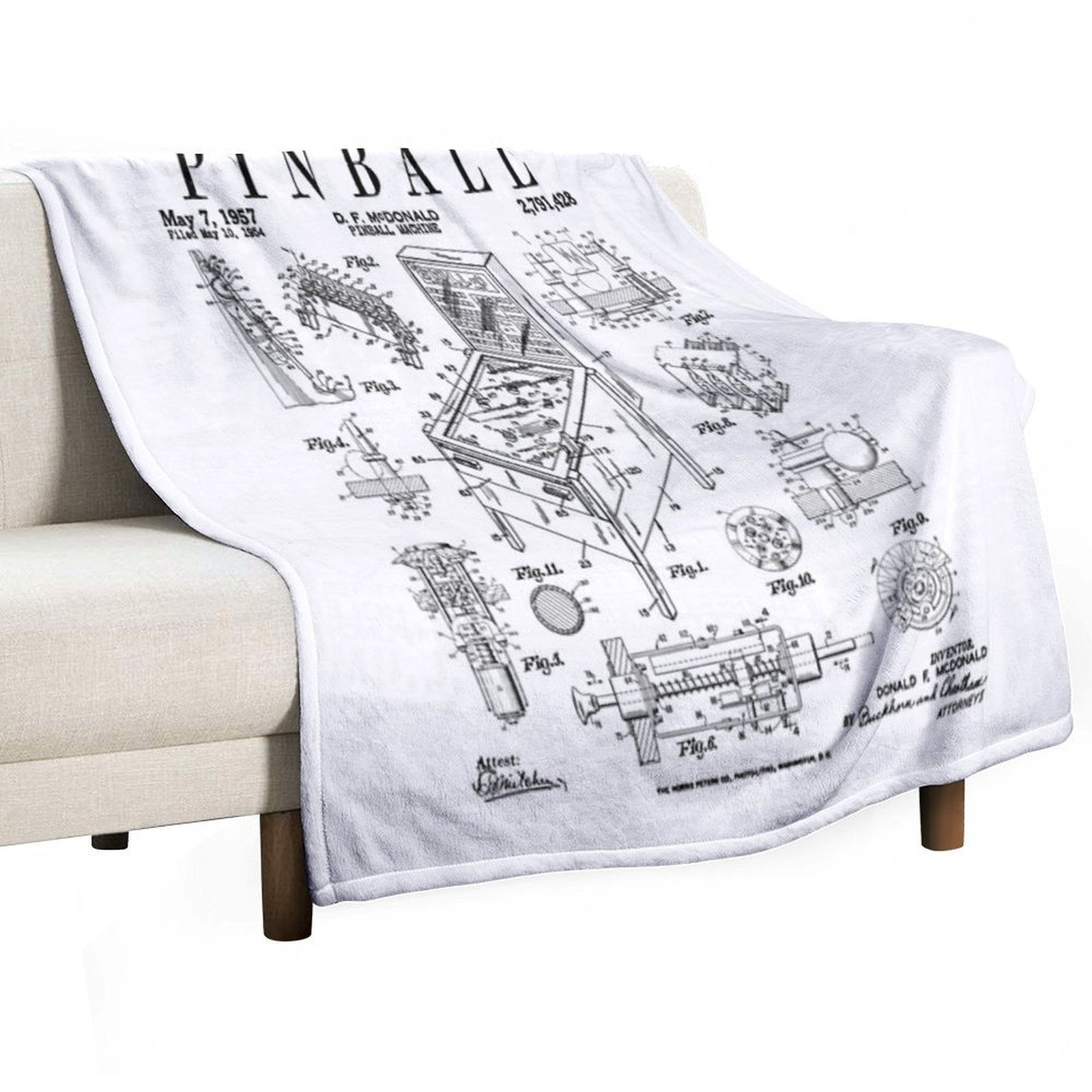 Pinball Arcade Gaming Machine Vintage Gamer Patent Print Premium Throw Blanket