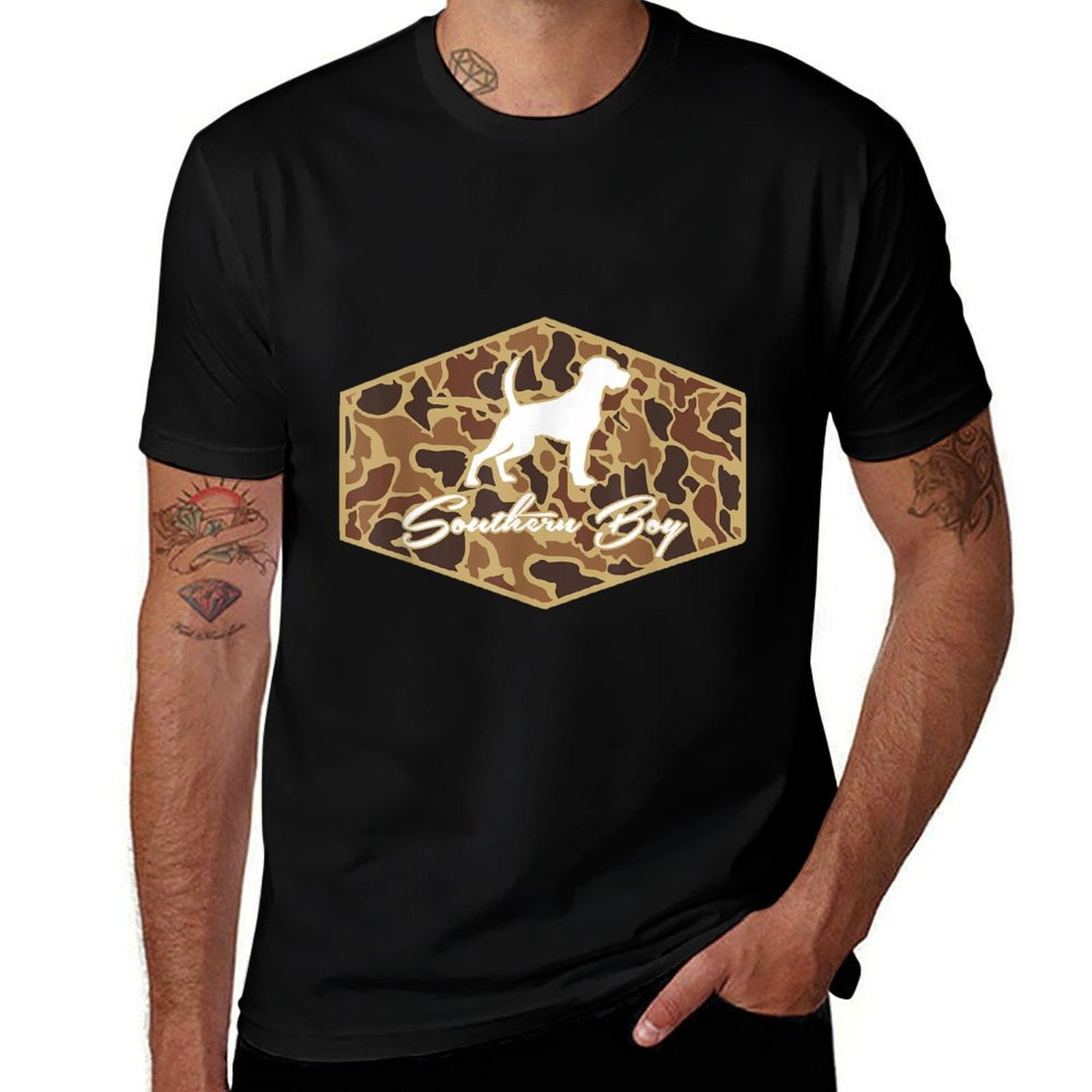 Southern Boy Camouflage Hunting Dog Hello Hunting Season  Relaxed-fit T-Shirt