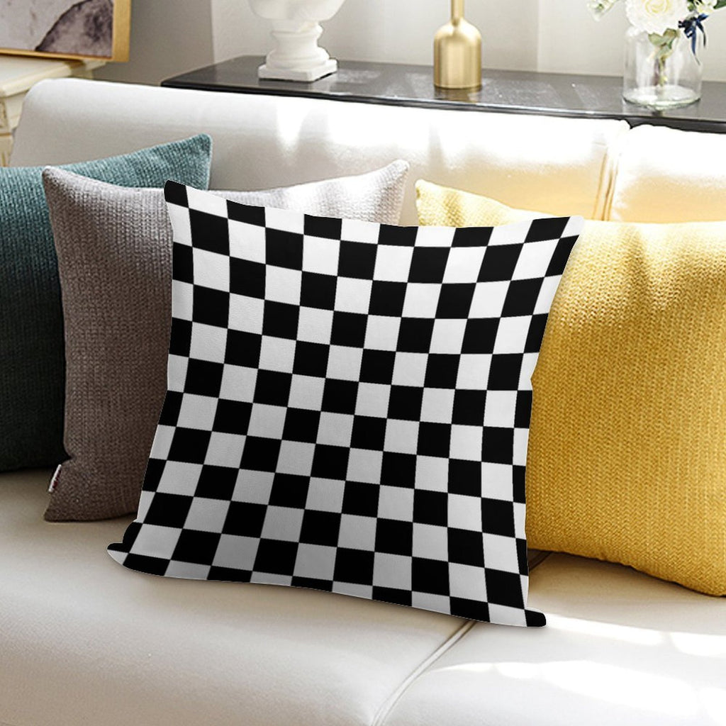 Checkered Black And White Soft Durable Construction Throw Pillow