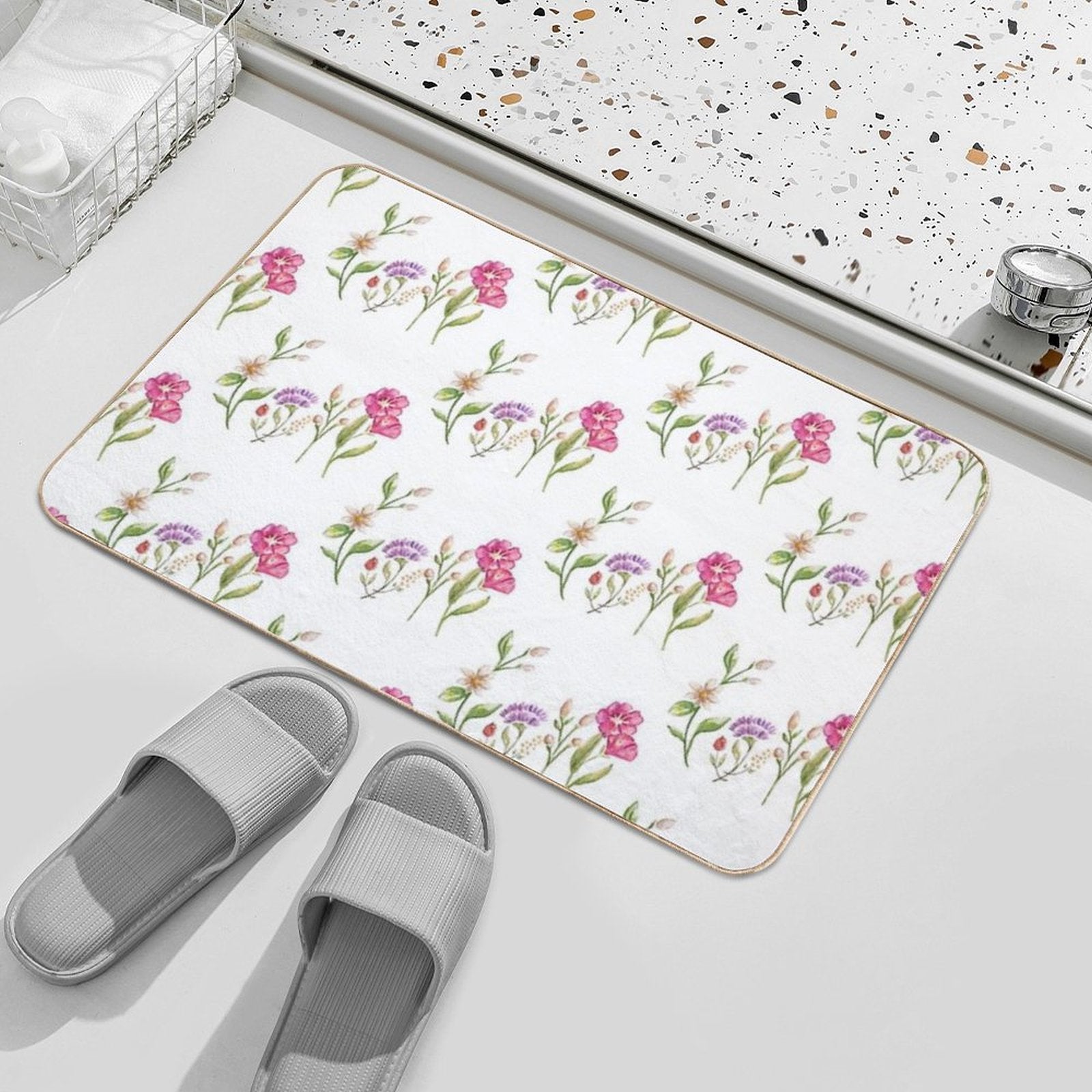Watercolor Floral Design  Eco-Friendly Bath Mat