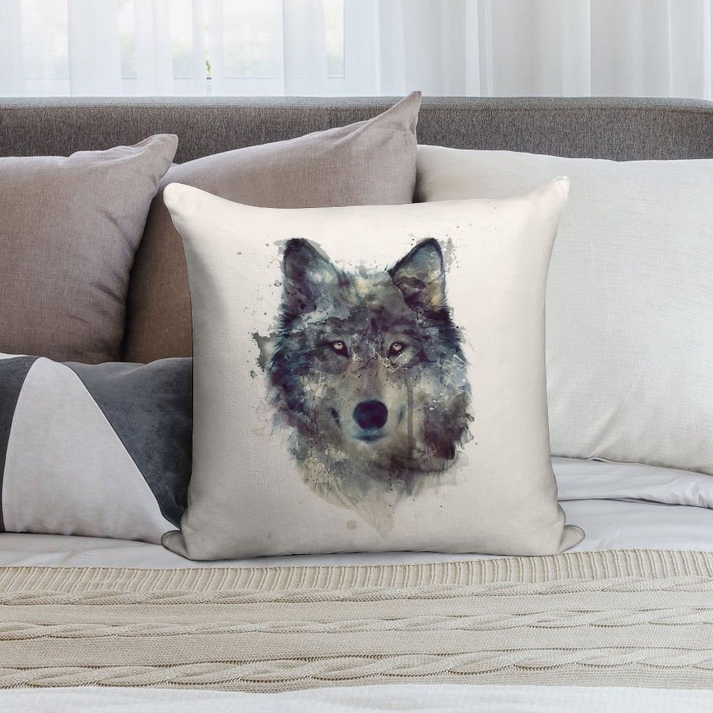 Wolf  Persevere Soft Short Plush Fabric Throw Pillow