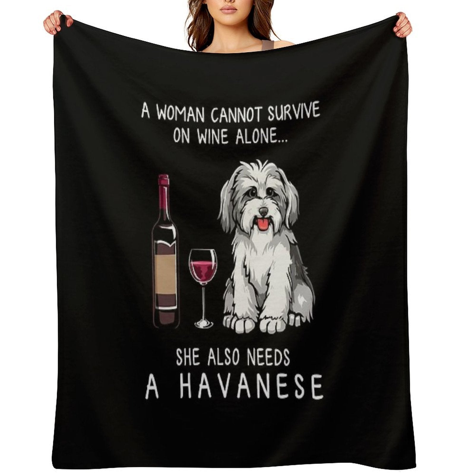 Havanese And Wine Funny Dog Gift-ready Throw Blanket