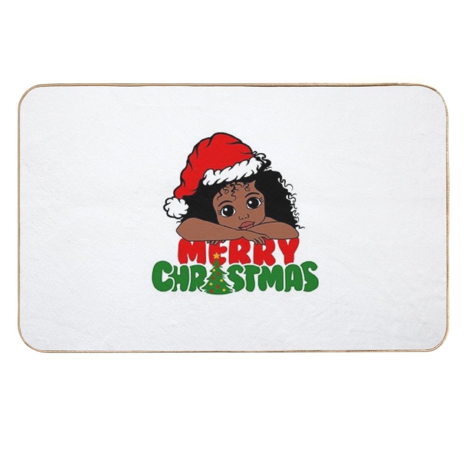 American African Christmas Santa Cute Natural Hair Afro Xmas  Toxin-Free Bath Mat