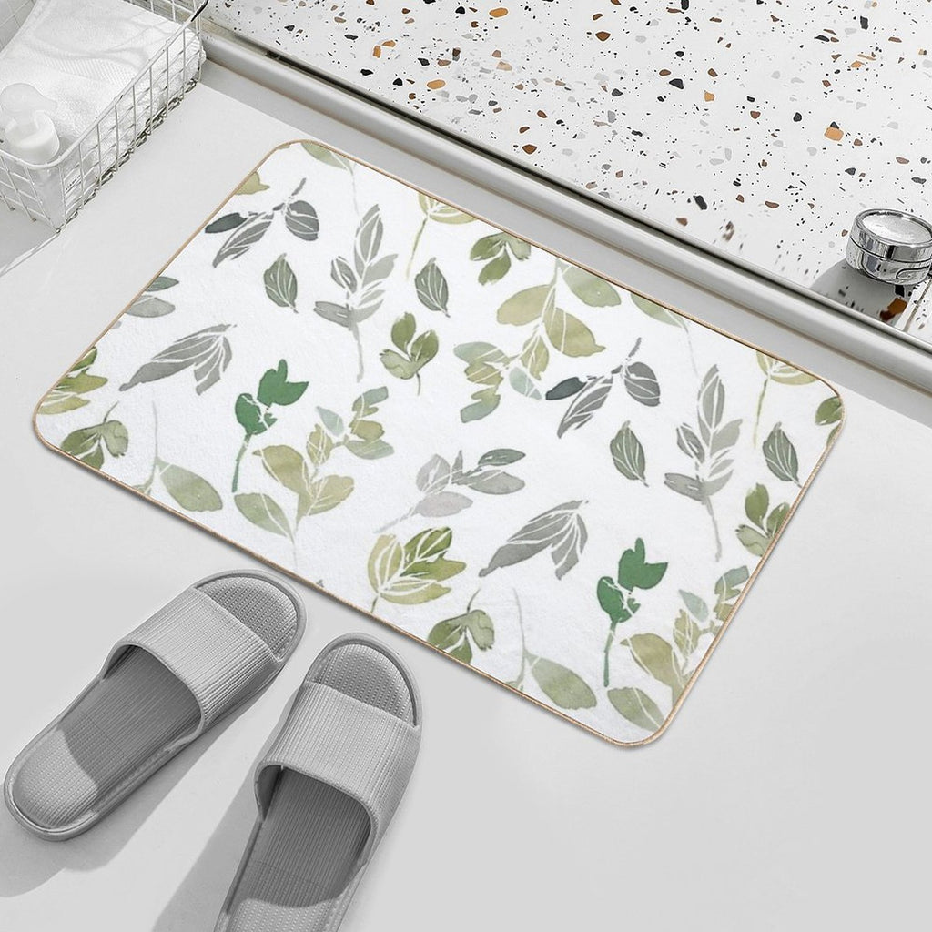 White Watercolor Leaves Pattern  Repositionable Bath Mat