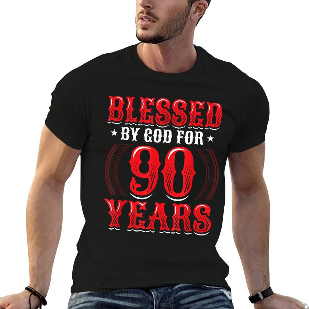 Religious Blessed By God For 90 Years Happy 90th Birthday  Summer-ready Fabric T-Shirt