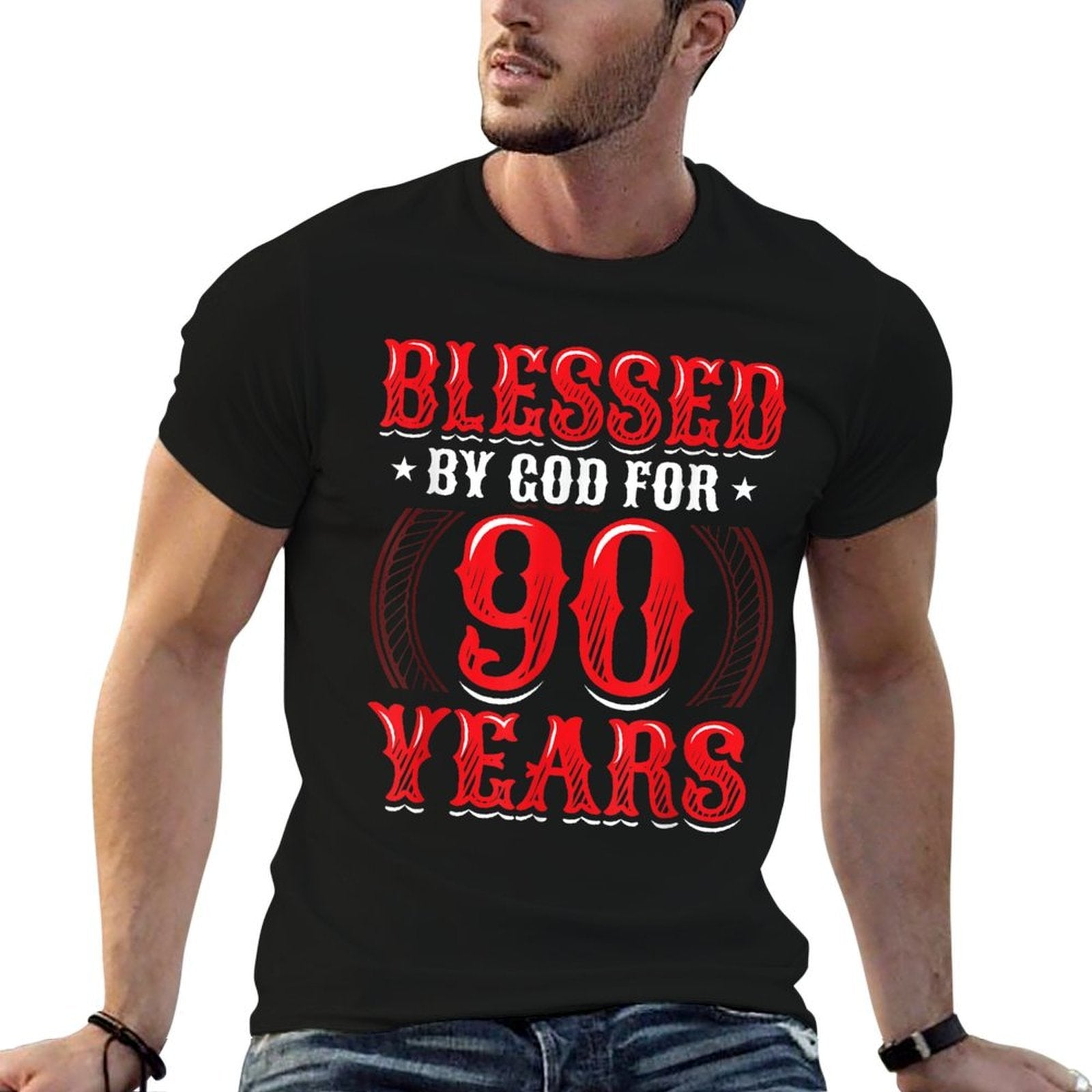 Religious Blessed By God For 90 Years Happy 90th Birthday  Summer-ready Fabric T-Shirt