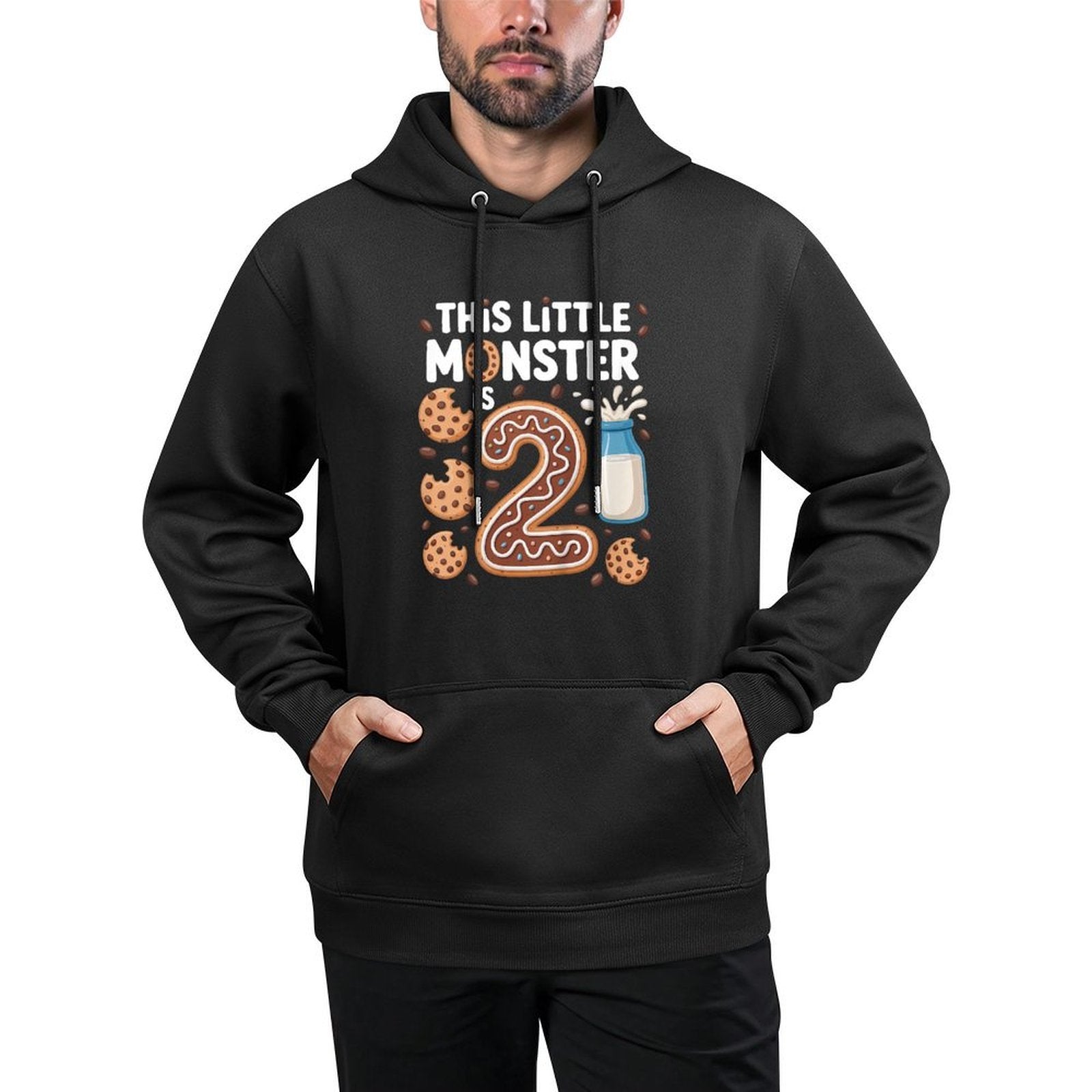 Kids This Cute Monster Is 2 Cute Cookie 1st Birthday Kangaroo Pocket Hoodie