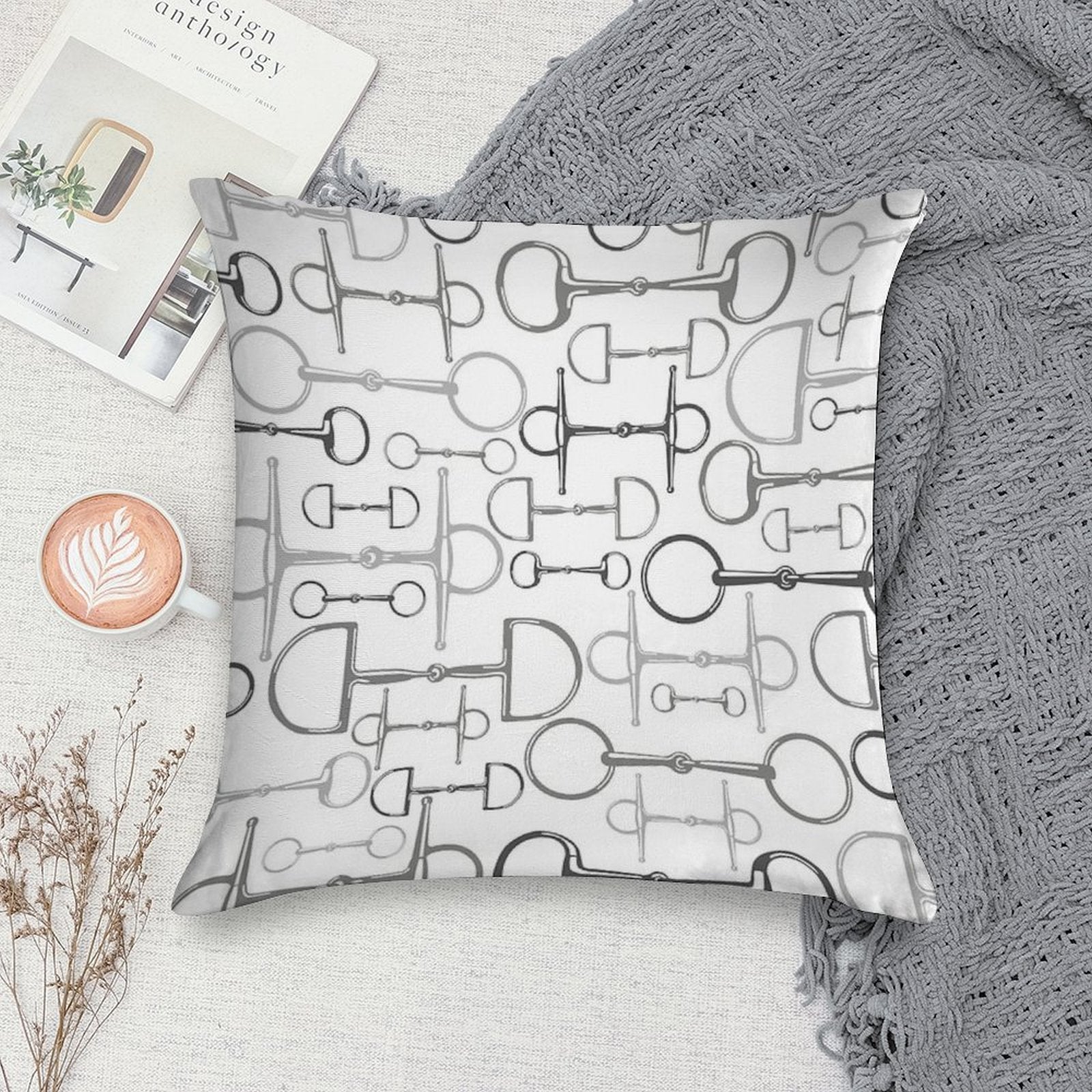 Snaffles Multi Gray Soft Short Plush Fabric Throw Pillow