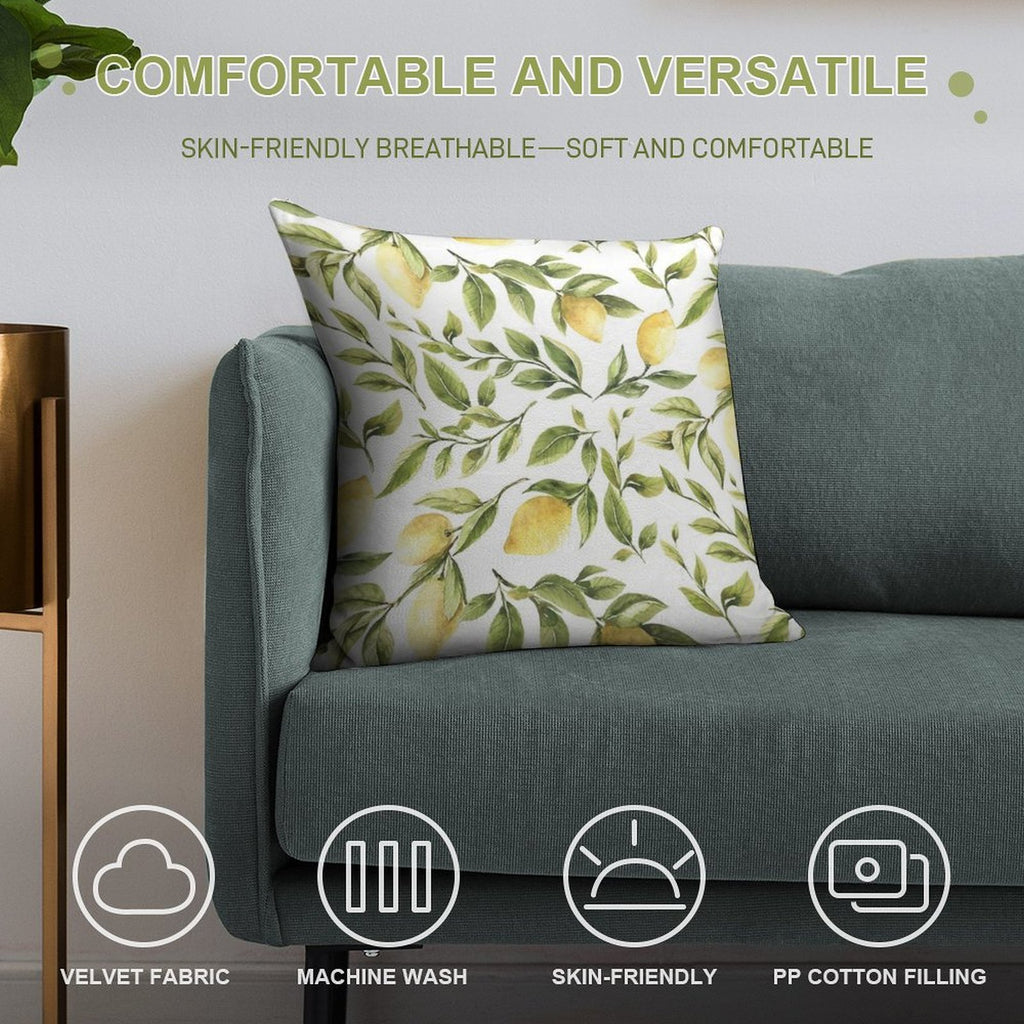 Summer Yellow Lemon Citrus And Green Foliage Soft Washable Throw Pillow