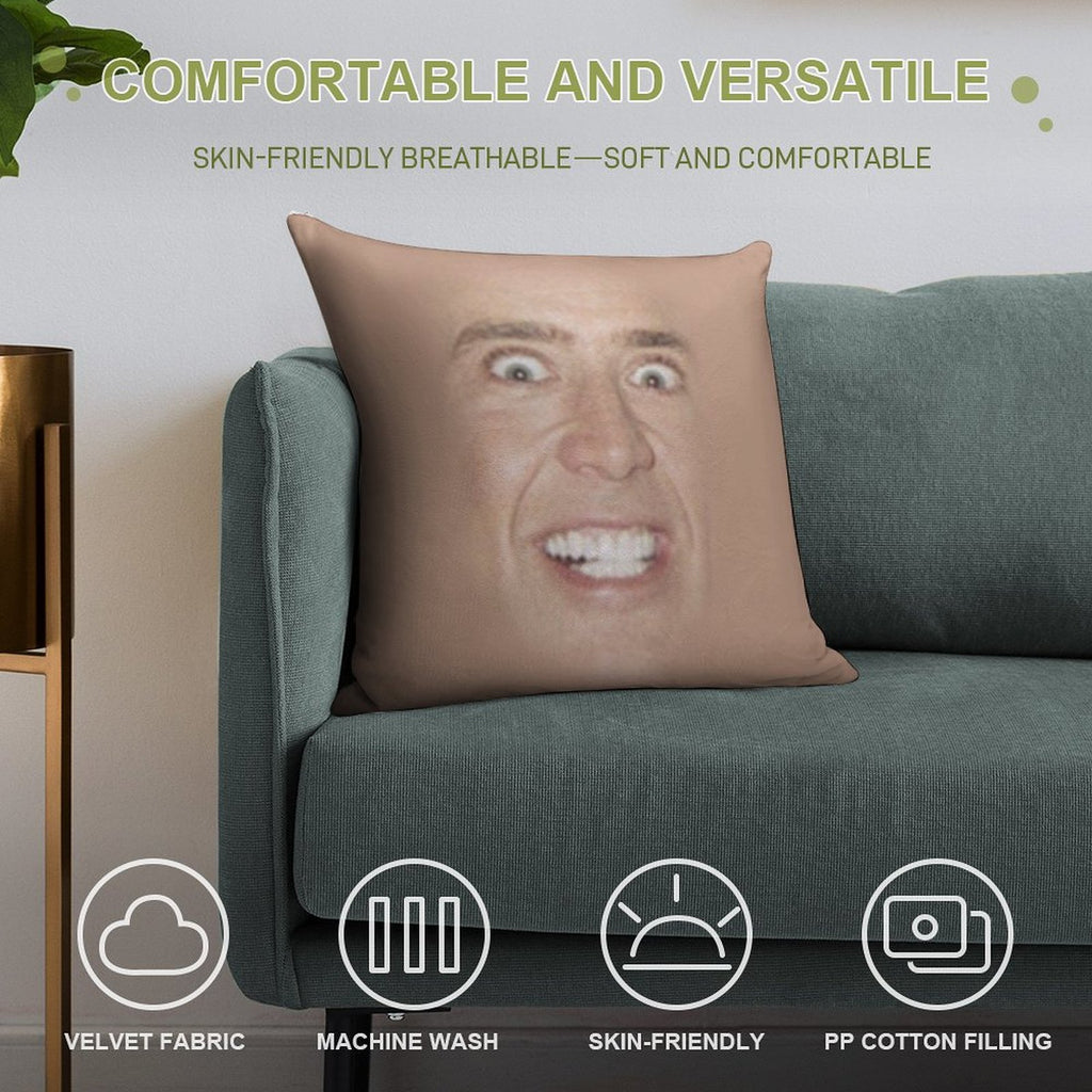 Nicholas Cage Face Pattern Soft Skin-Friendly Throw Pillow