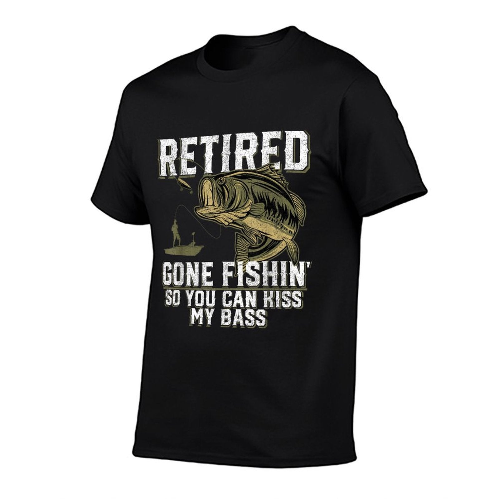 Funny Bass Fishings & Gifts For Men Retired Gone Fishin' Unisex Adult Humor Bass Fishing Black Medium  Fade-proof Color T-Shirt
