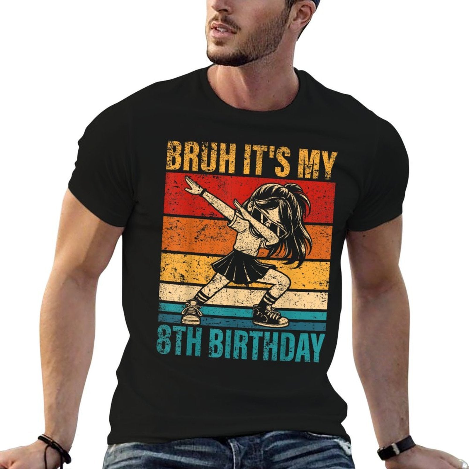 8 Year Old Birthday Dabbing Girl Bruh It's My 8th Birthday  Slim-fit Cut T-Shirt