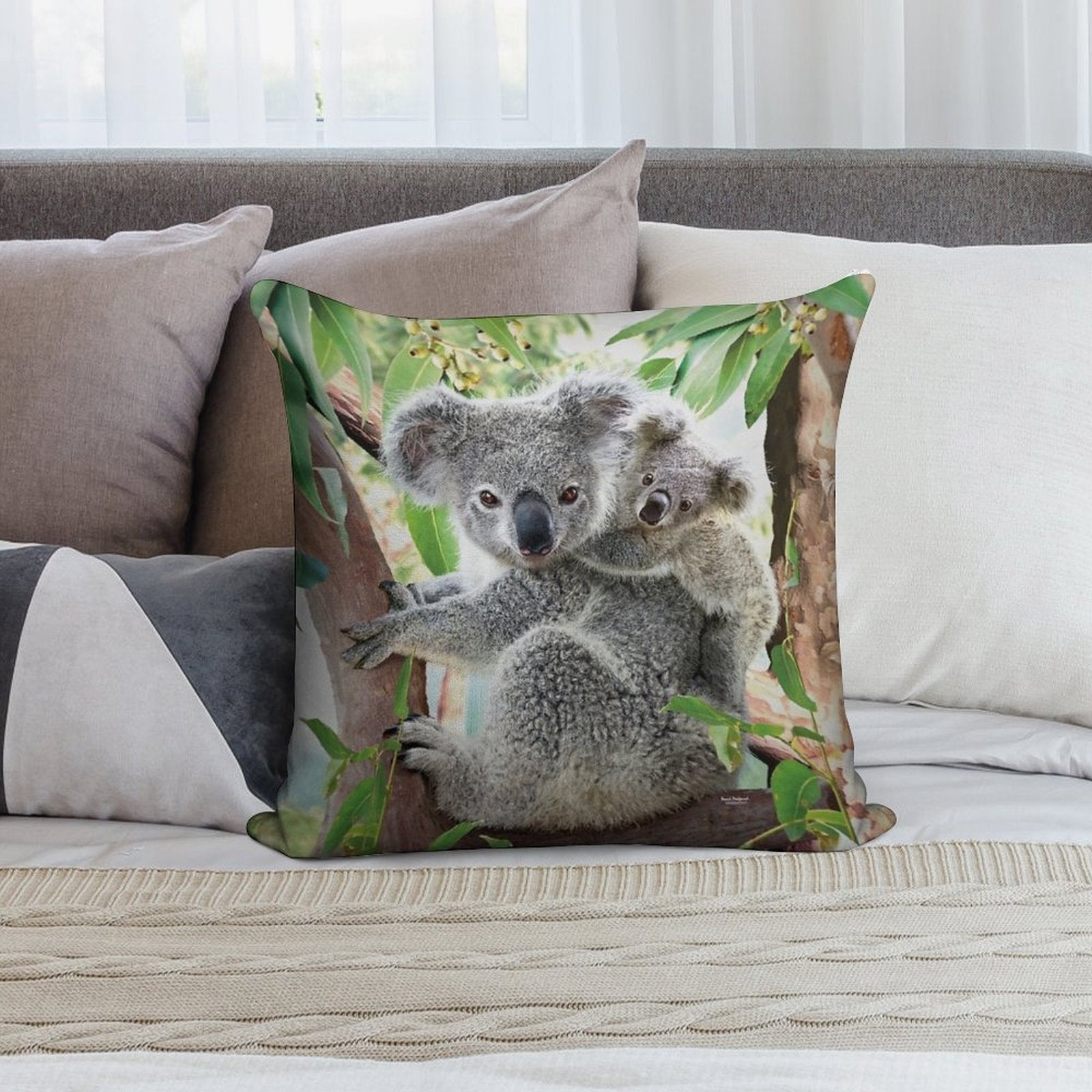 Koala Cuddles Soft Hidden Zipper Throw Pillow