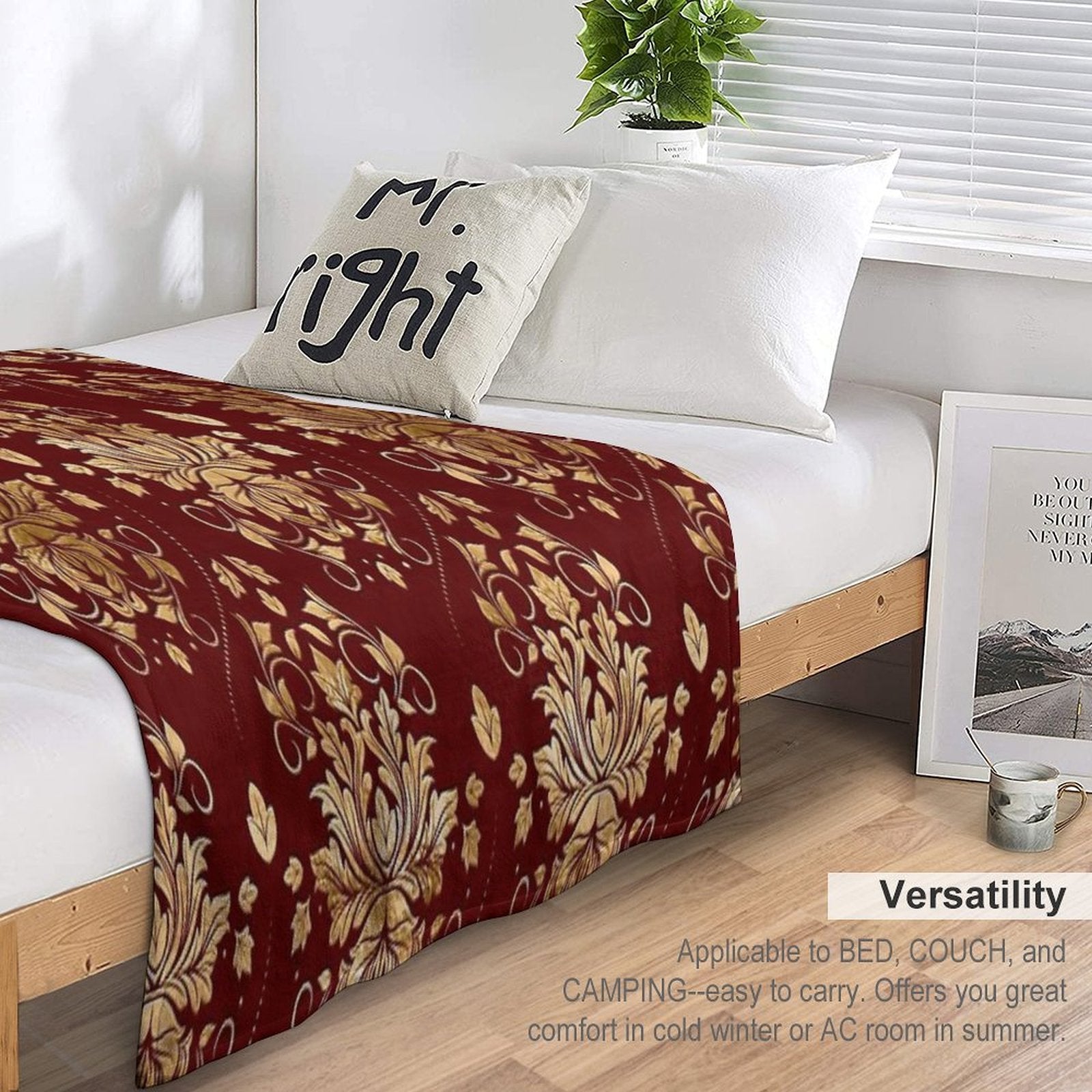 Oriental Vintage Damask Pattern - Red And Gold Eco-conscious Throw Blanket