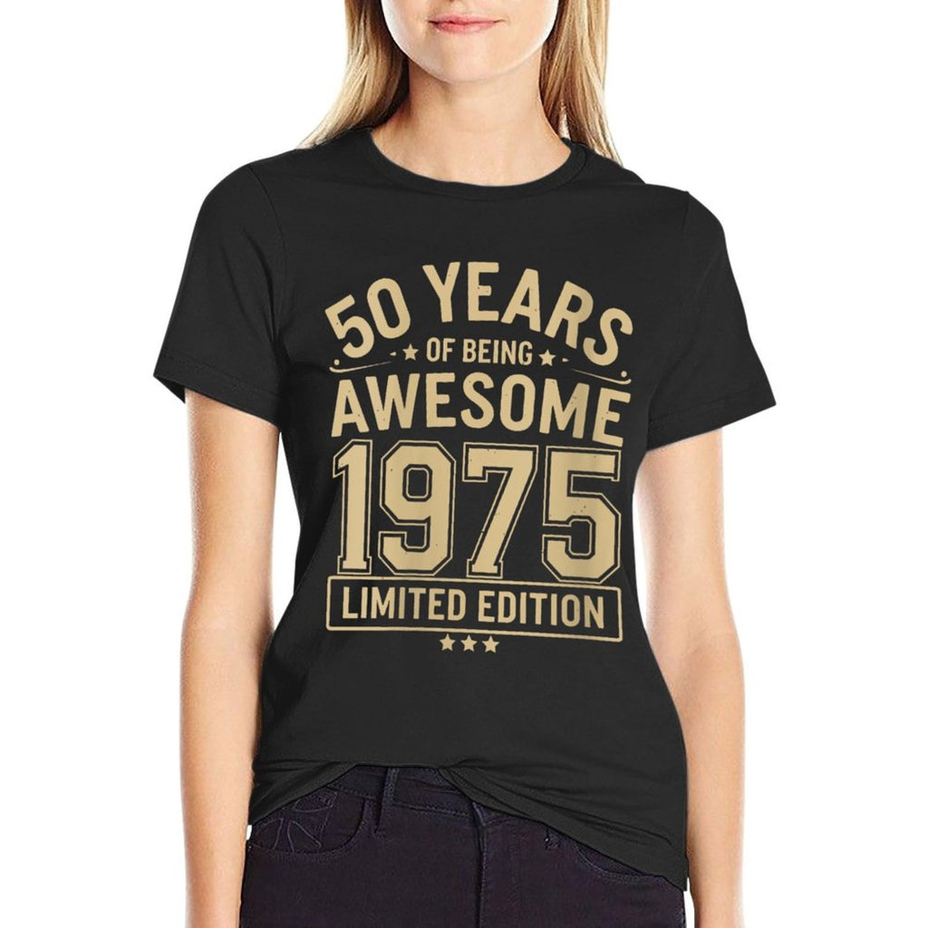 Womens 50 Year Birthday Decorations Men Gag 50yr 1975 50th Birthday  Ribbed Collar T-Shirt
