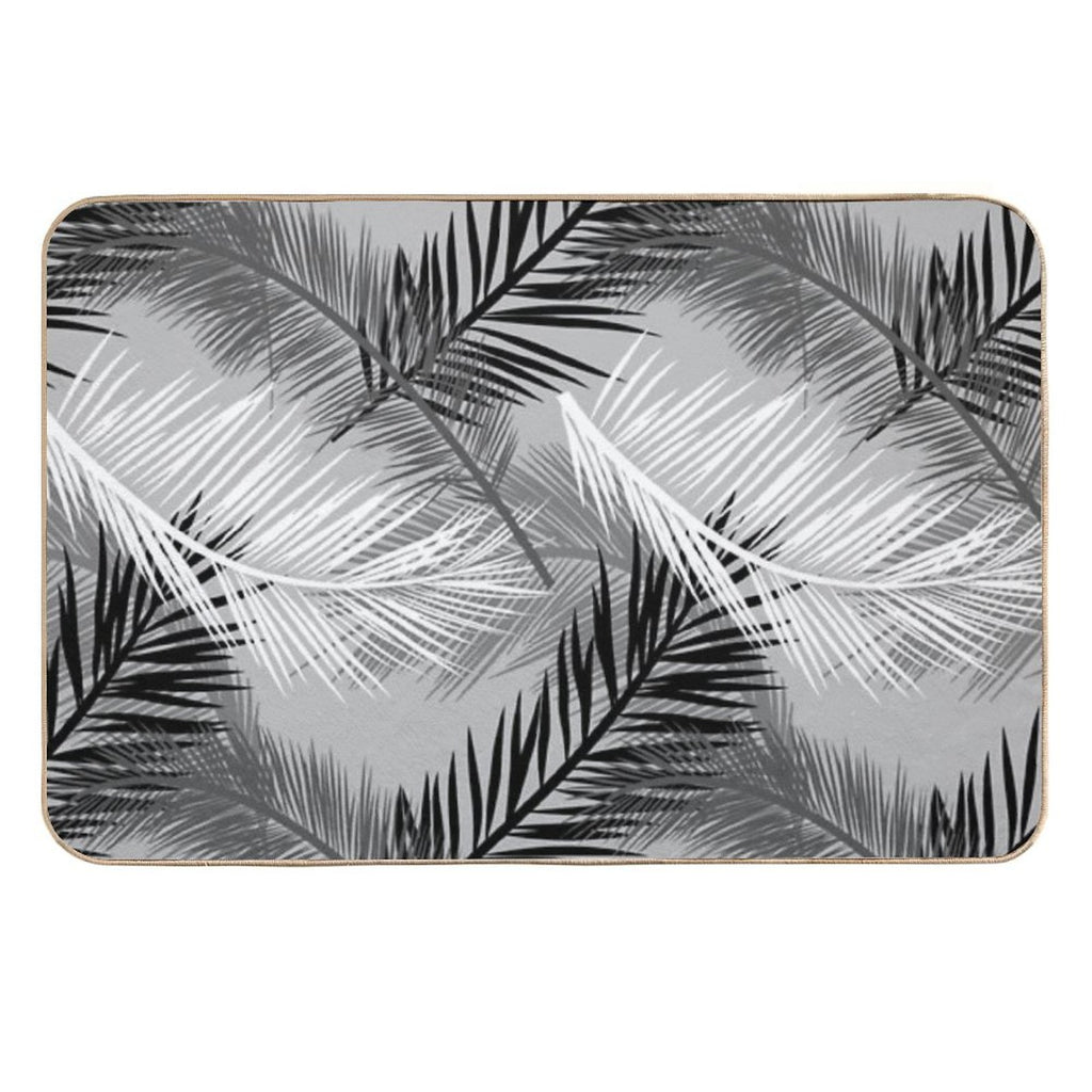 Palm Leaf Print, Gray, Black And White  Fade-Resistant Bath Mat