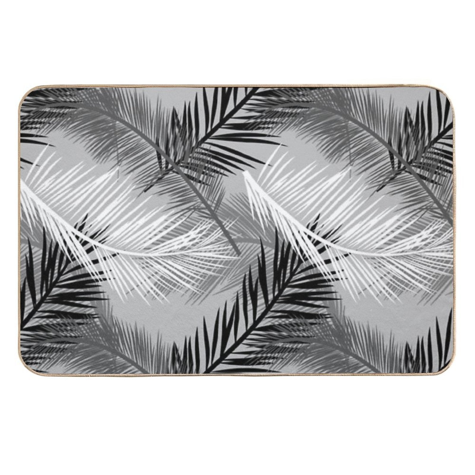Palm Leaf Print, Gray, Black And White  Fade-Resistant Bath Mat