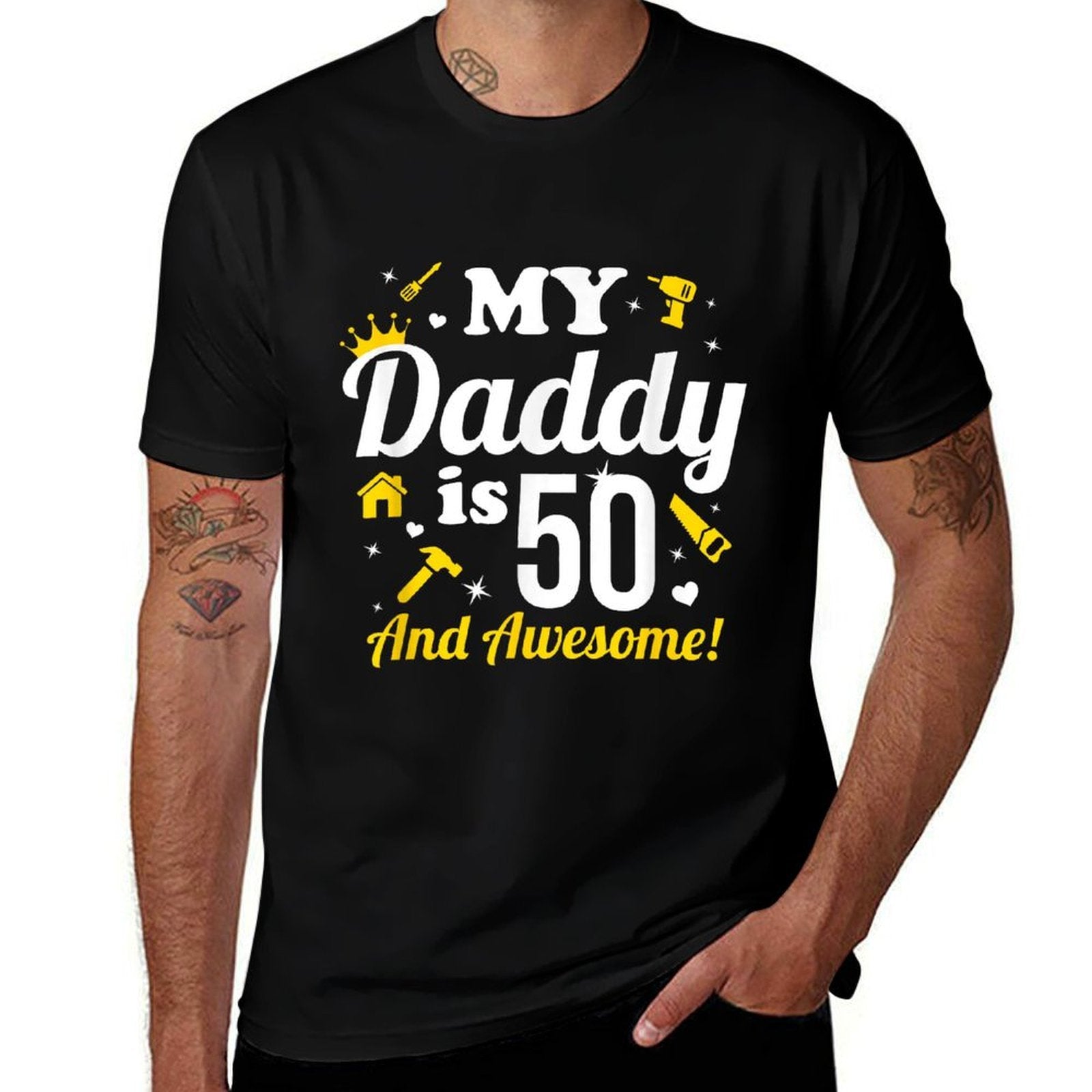 Dad 50th Birthday My Daddy Is 50 And Awesome 50th Birthday  Ribbed Collar T-Shirt