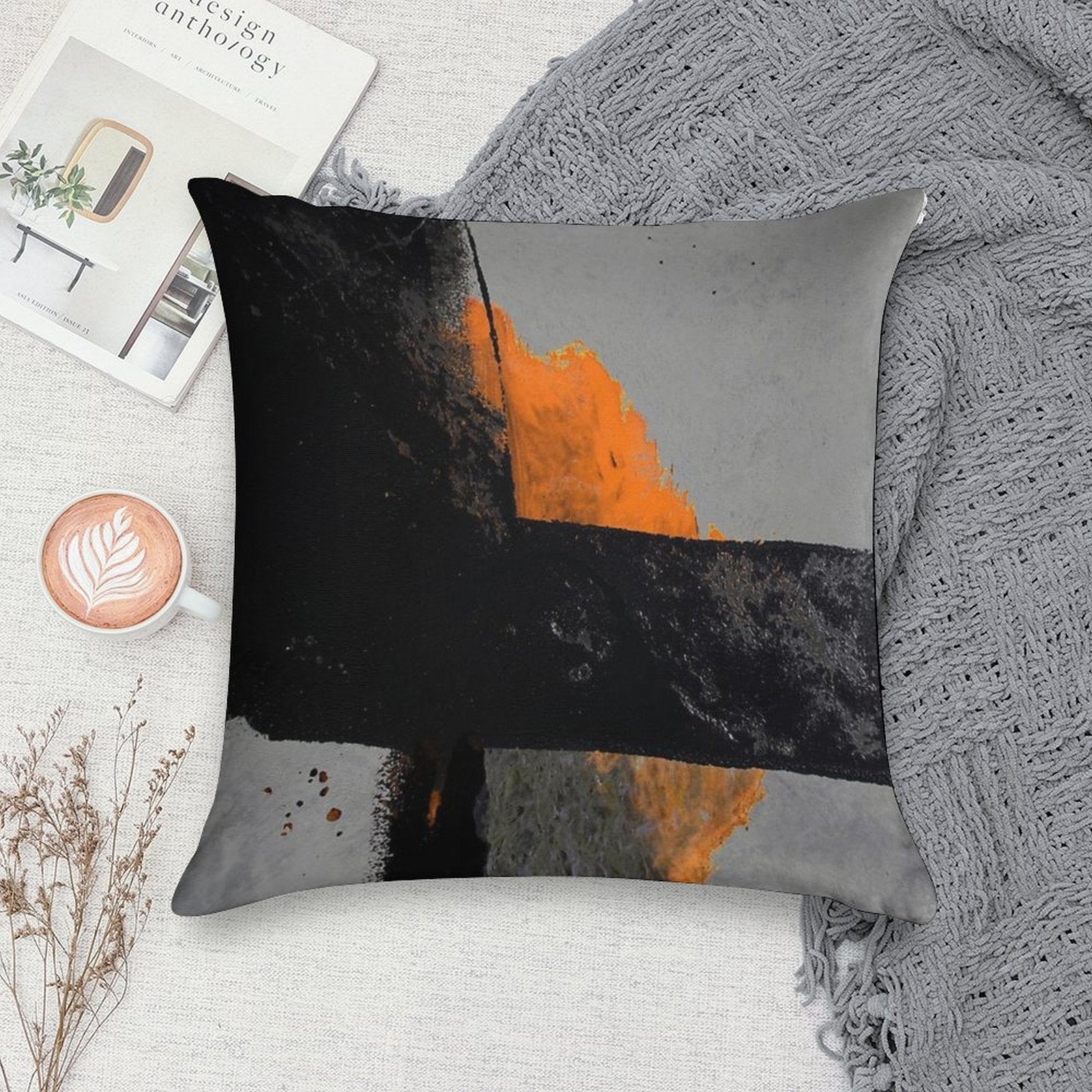Minimal Orange on Black Soft Anti-Pilling Throw Pillow