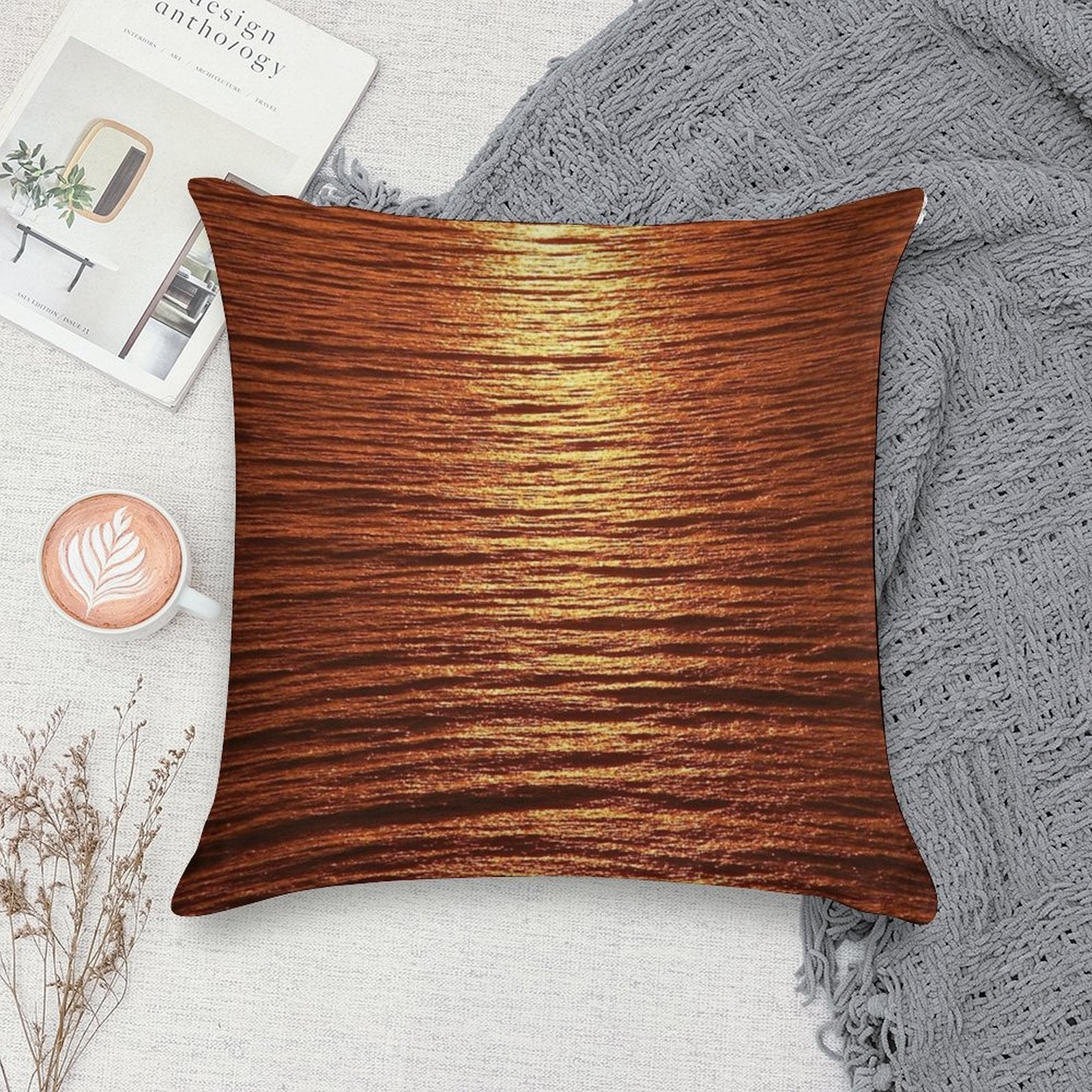 Copper Sea Sunrise Soft Decorative Cover Throw Pillow