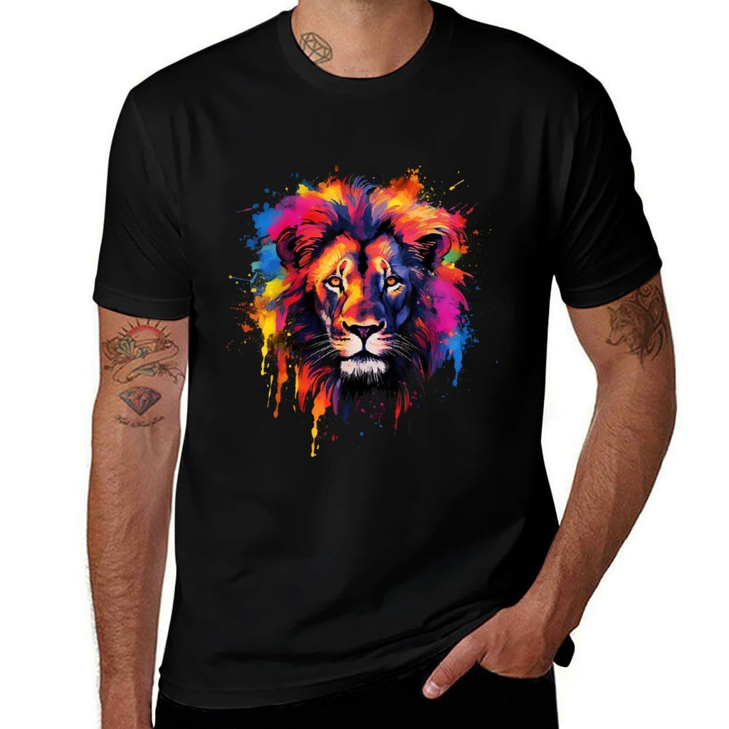 Cool Colorful Lion Head Graphic  Oversized Silhouette T-Shirt
