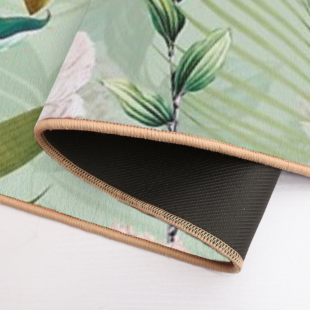 Tropical Cockatoo And Jungle Botanical Garden Pattern - Mint  Slip-Resistant Bath Mat