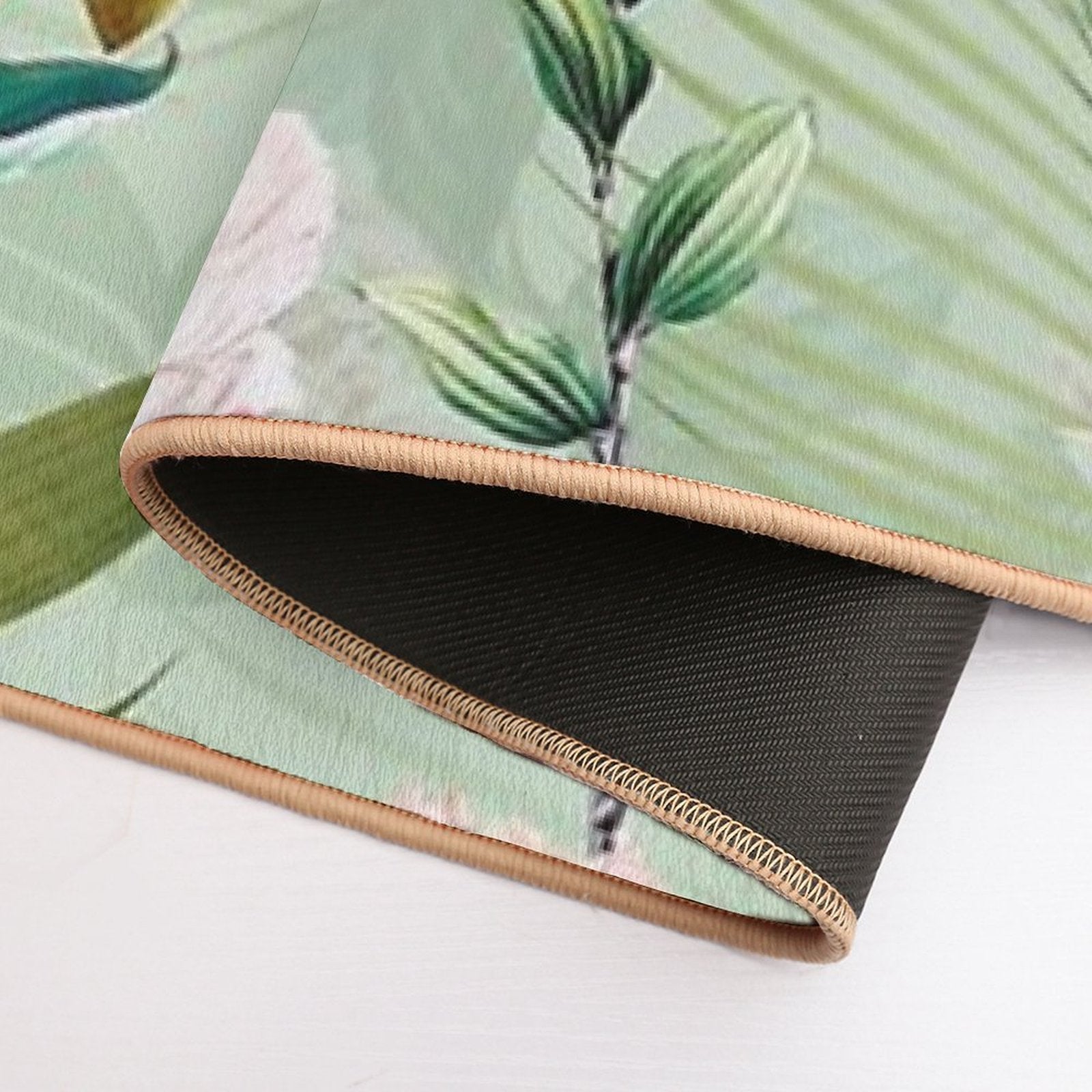 Tropical Cockatoo And Jungle Botanical Garden Pattern - Mint  Slip-Resistant Bath Mat