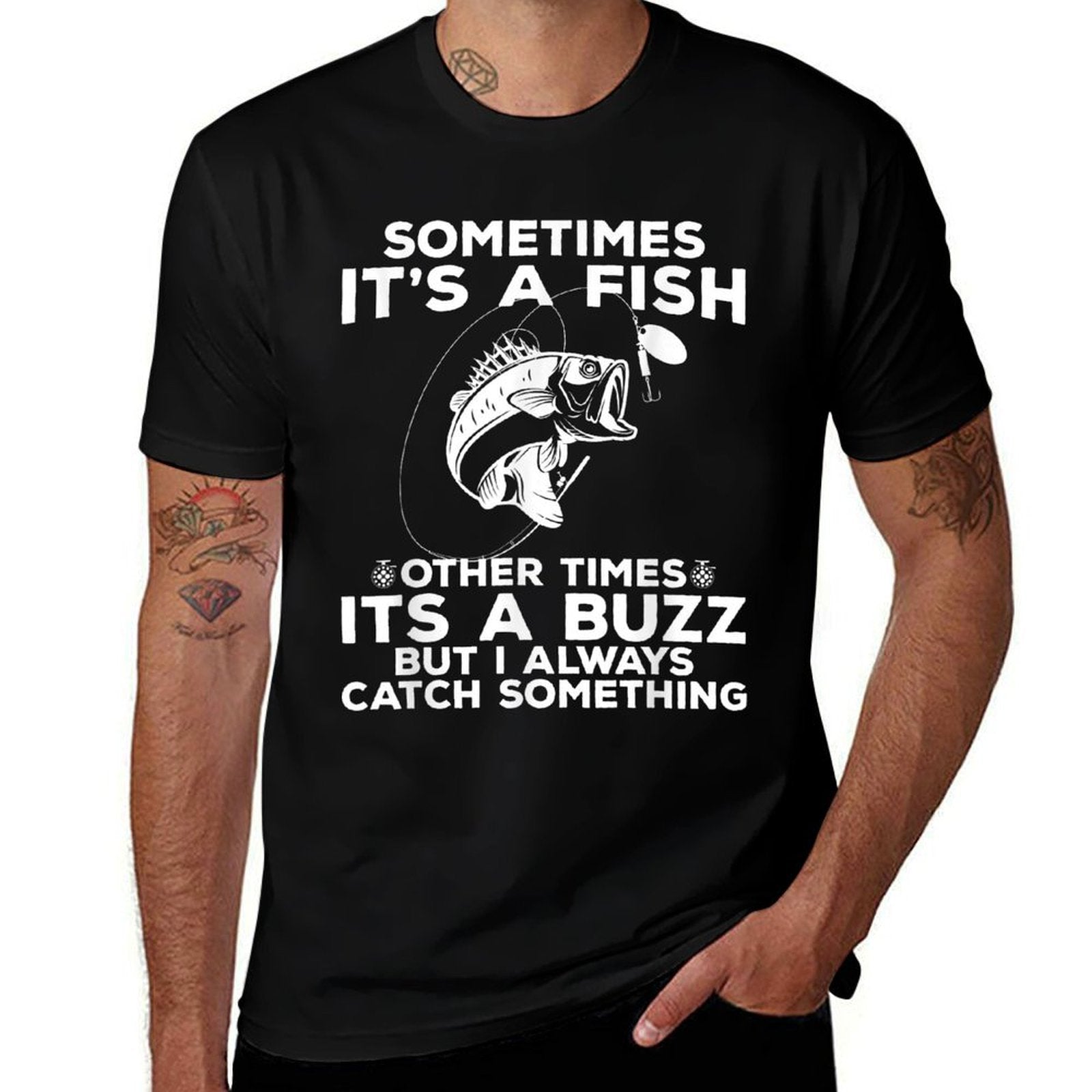Funny Fishing Sometimes Its A Fish Fishing  Ribbed Collar T-Shirt