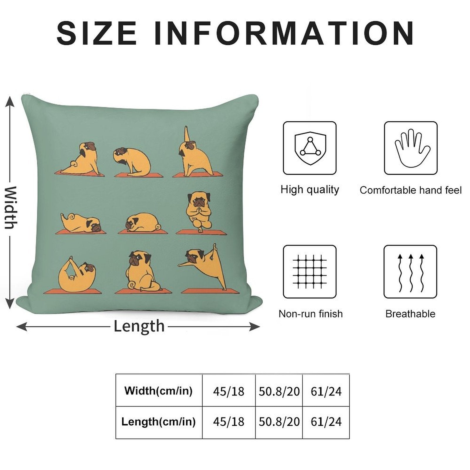 Pug Yoga Soft Easy Maintenance Throw Pillow