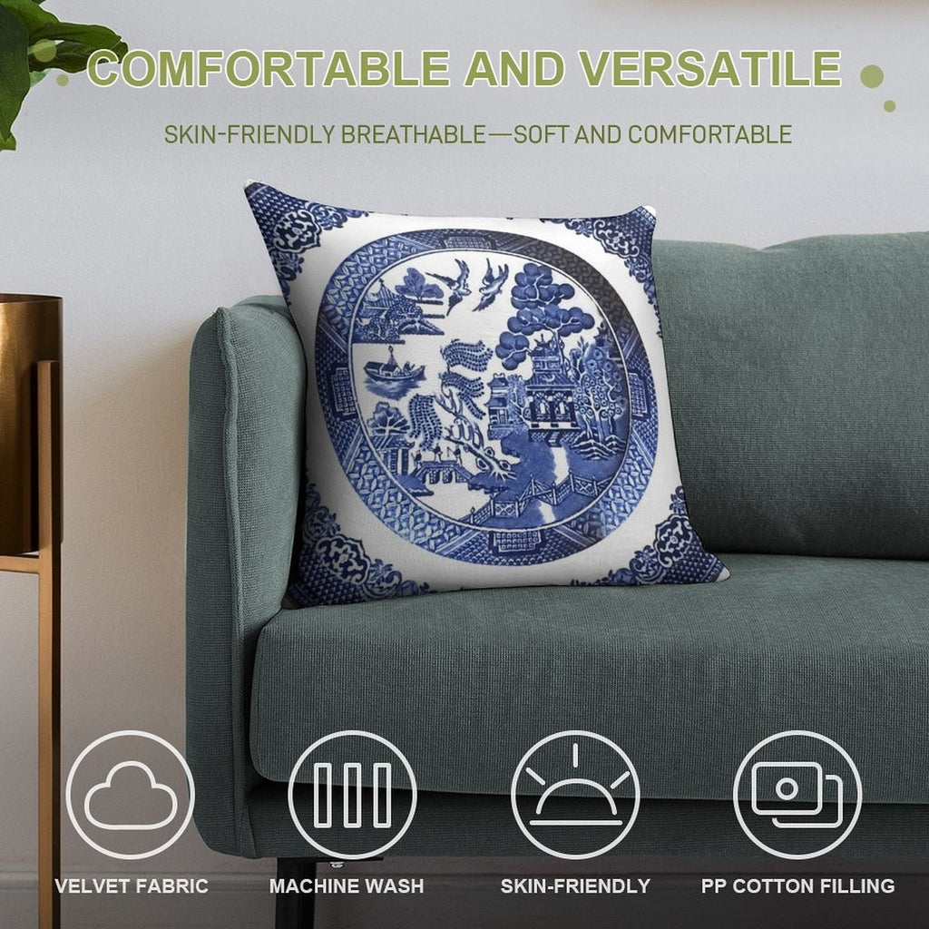 Blue Willow China Soft Easy Maintenance Throw Pillow