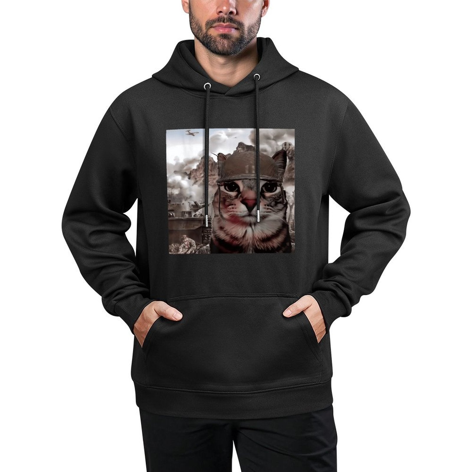Funny Gen Alpha Meme Soldier Cat Hilarious World War Joke Easy Care Hoodie