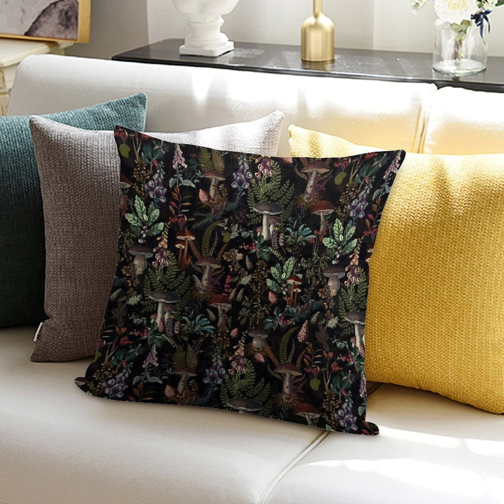 Vintage Mysterious Mushrooms Forest Botanical Botanical Night Garden Pattern NightGarden Soft Gift Ready Throw Pillow