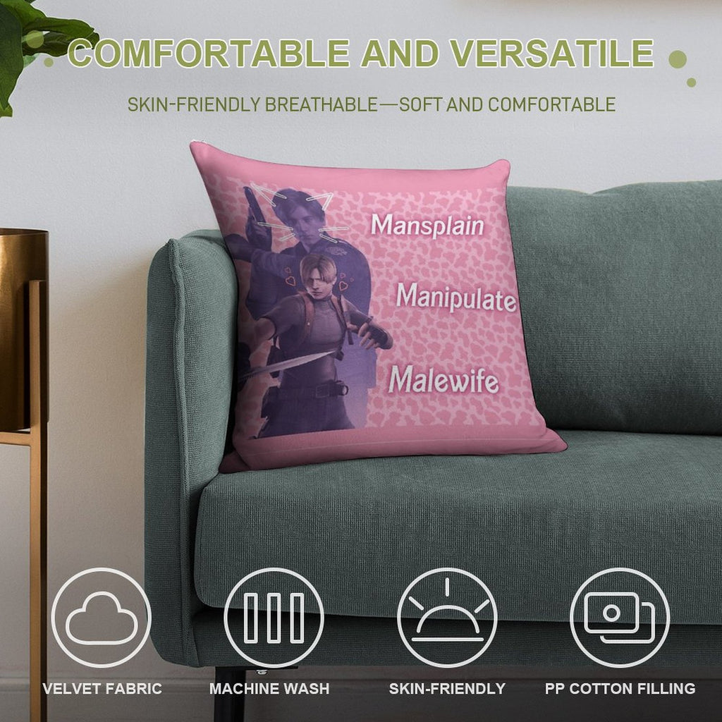 Mansplain, Manipulate, Malewife Leon (Cow) PINK VERSION Soft Style Accent Throw Pillow