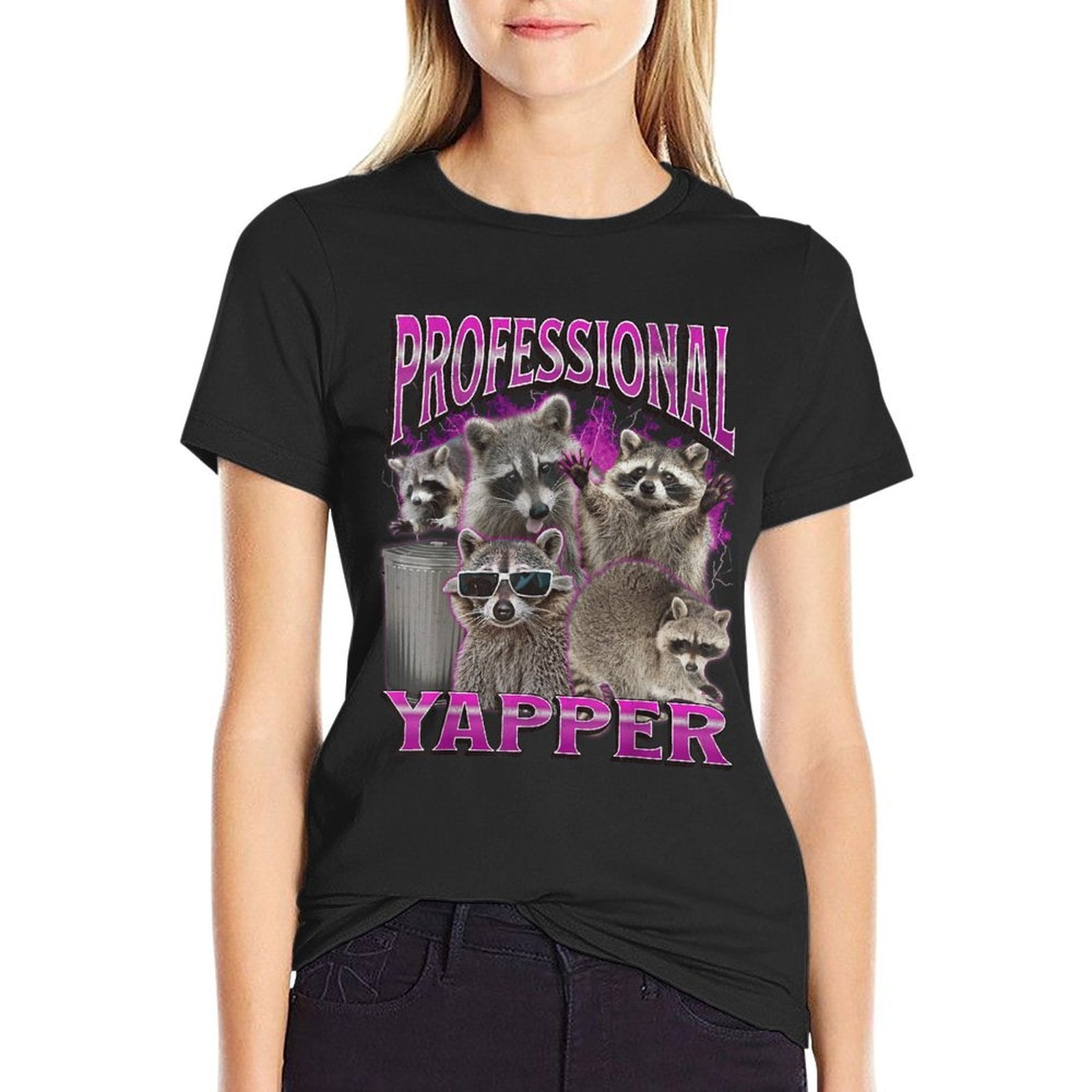 Professional Yapper Funny Raccoon Meme Bootleg Graphic 90s  Eco-friendly Material T-Shirt