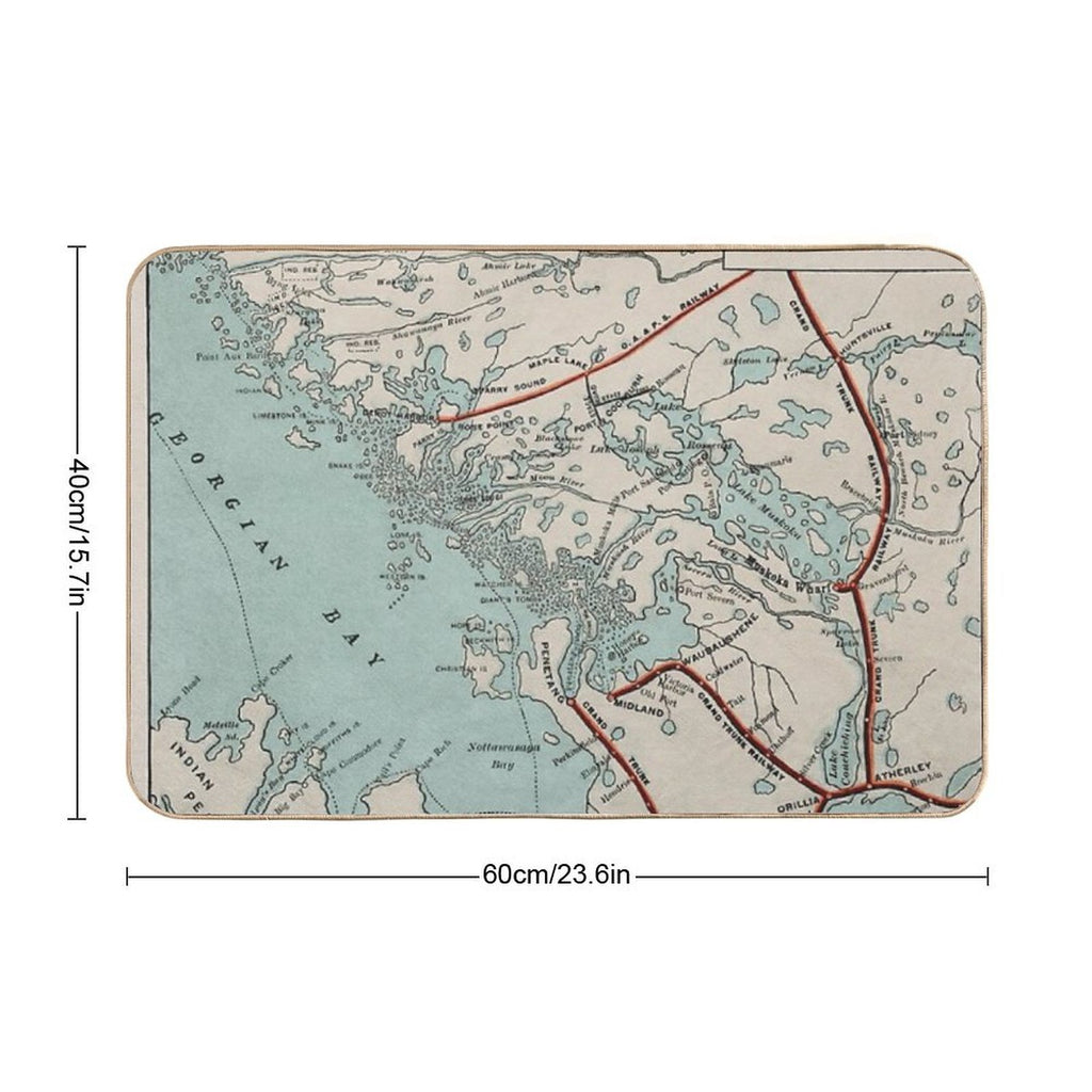 Vintage Map of Georgian Bay And Muskoka Lakes  Non-Slip Bath Mat