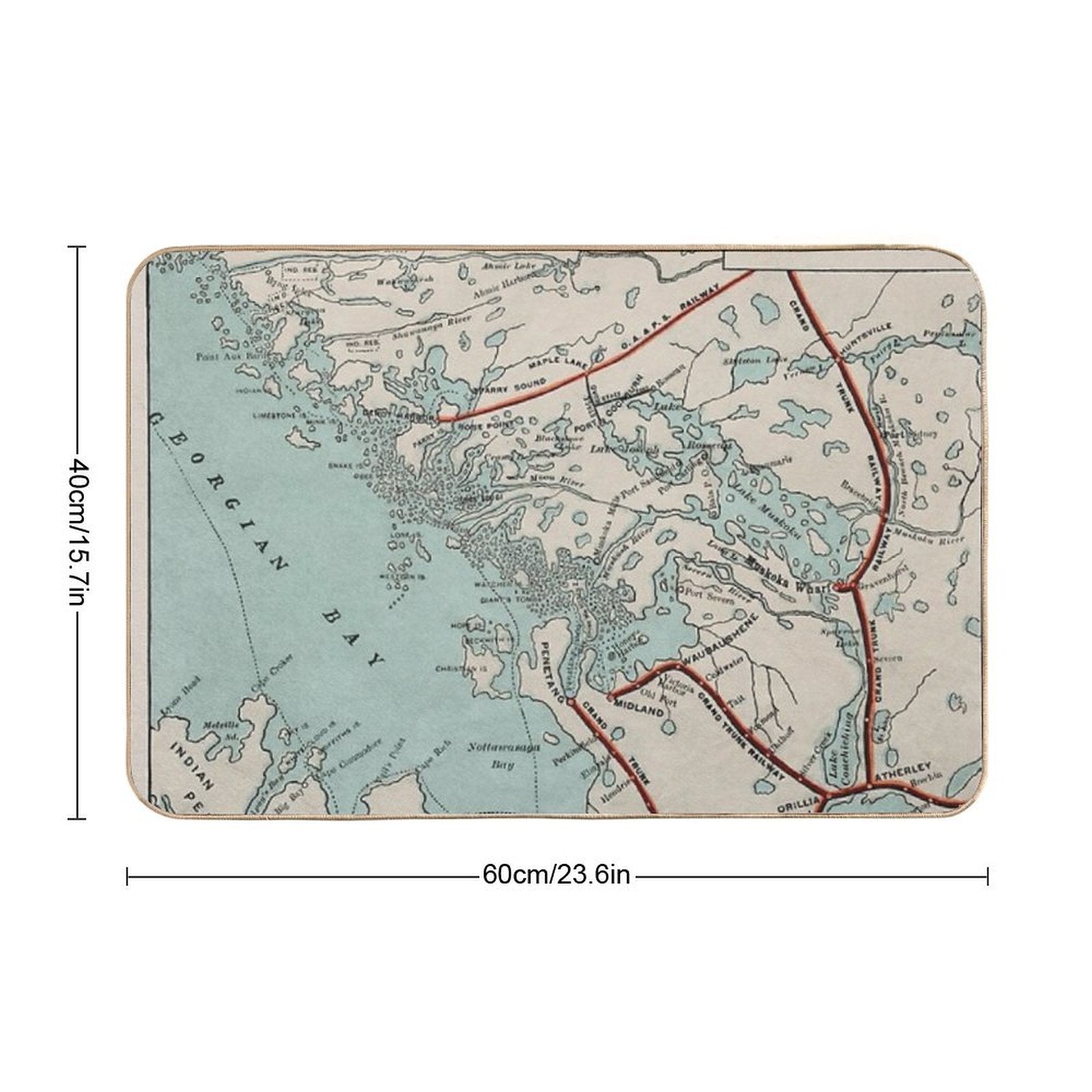Vintage Map of Georgian Bay And Muskoka Lakes  Non-Slip Bath Mat
