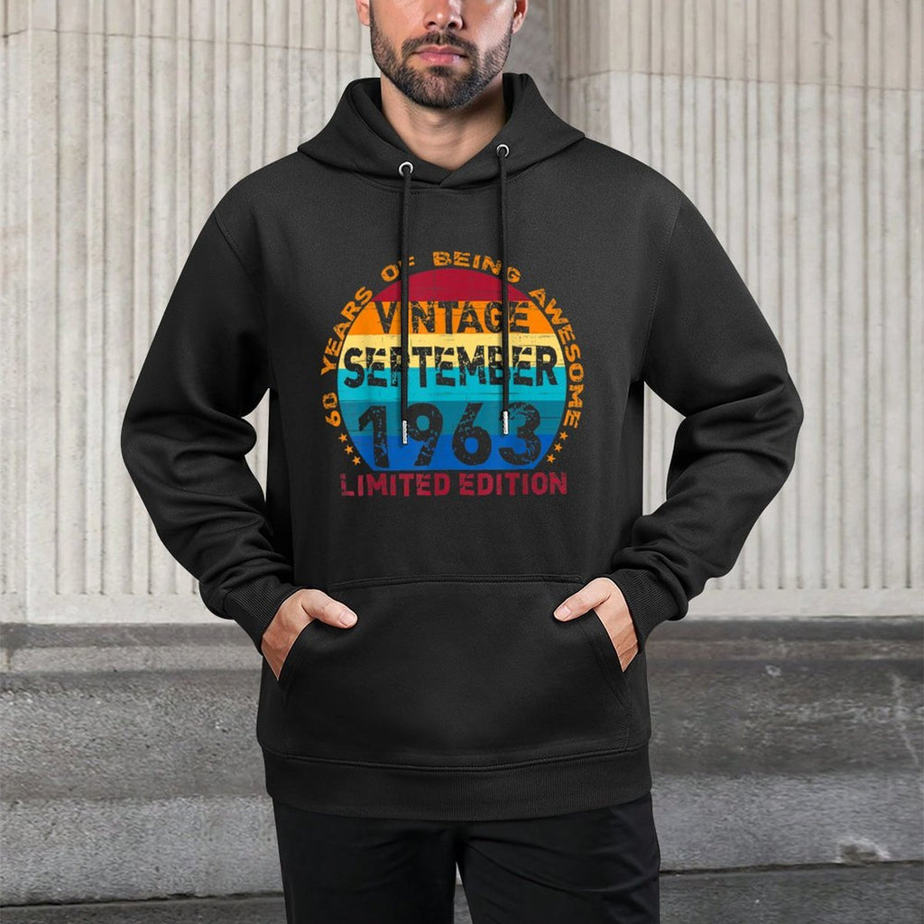 60 Years Old Vintage September 1963 Distressed 60th Birthday Cotton-Polyester Blend Hoodie