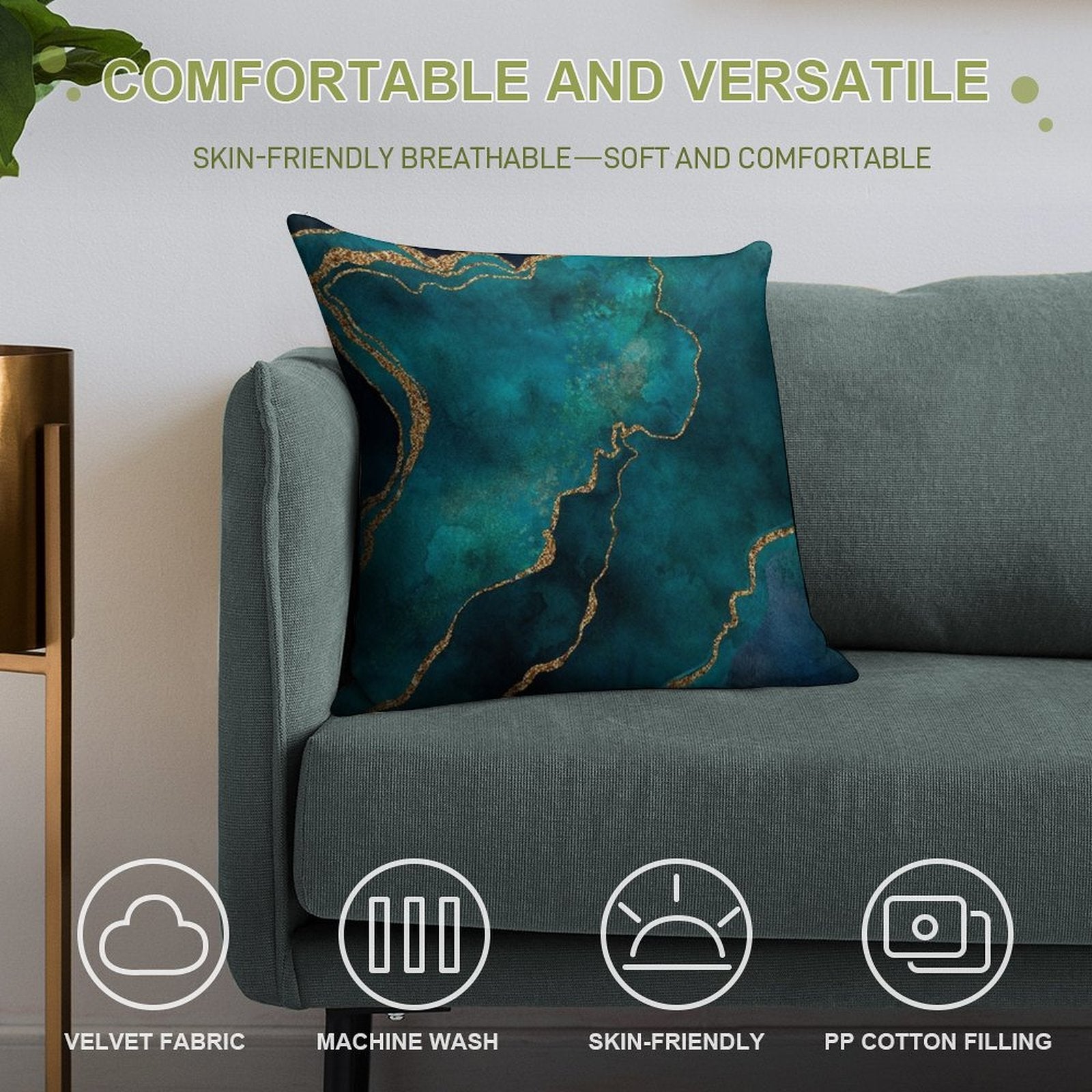Golden Gemstone Glamour Mineral Soft Shrink-Resistant Throw Pillow