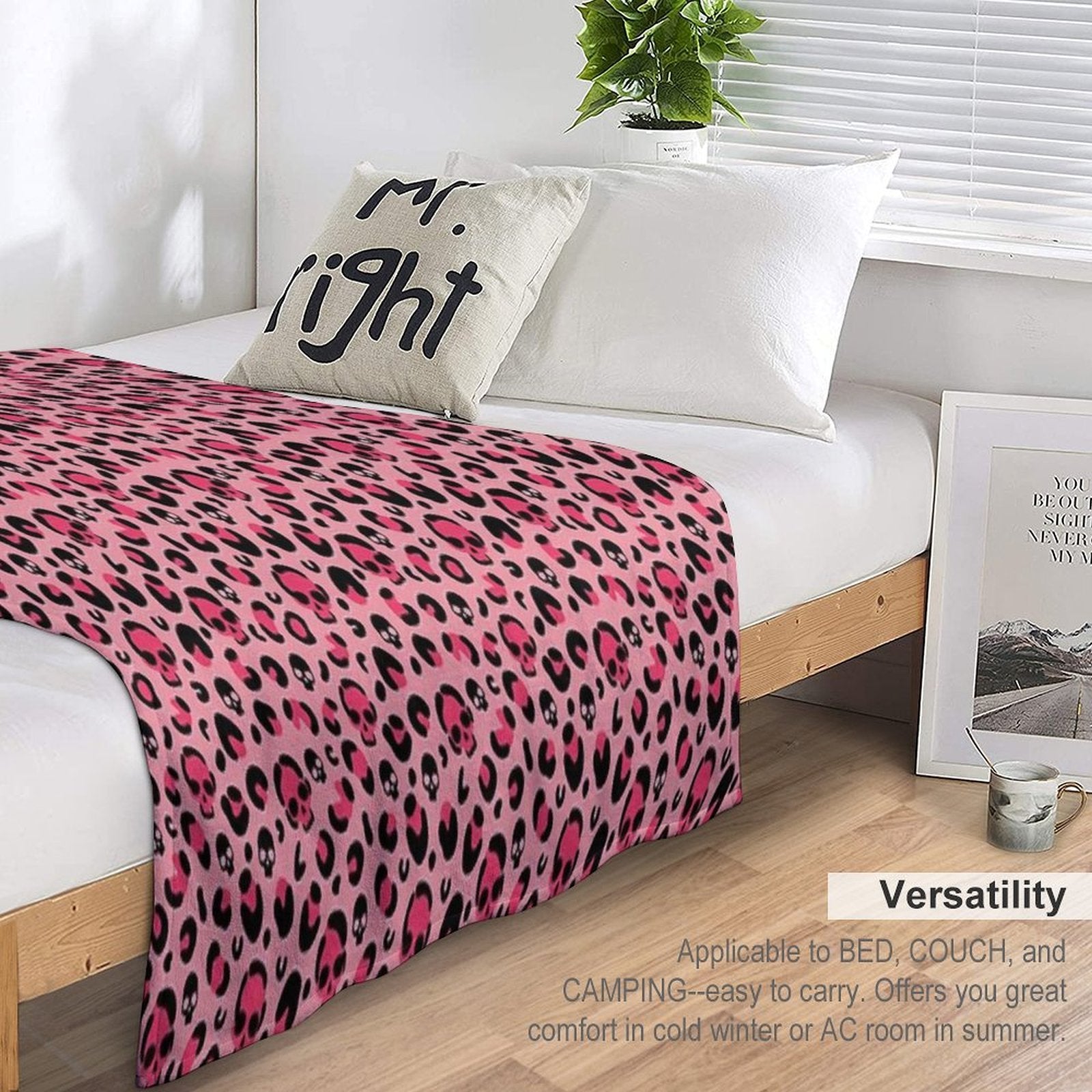 Skull Leopard Print on Pink Background. Premium Throw Blanket
