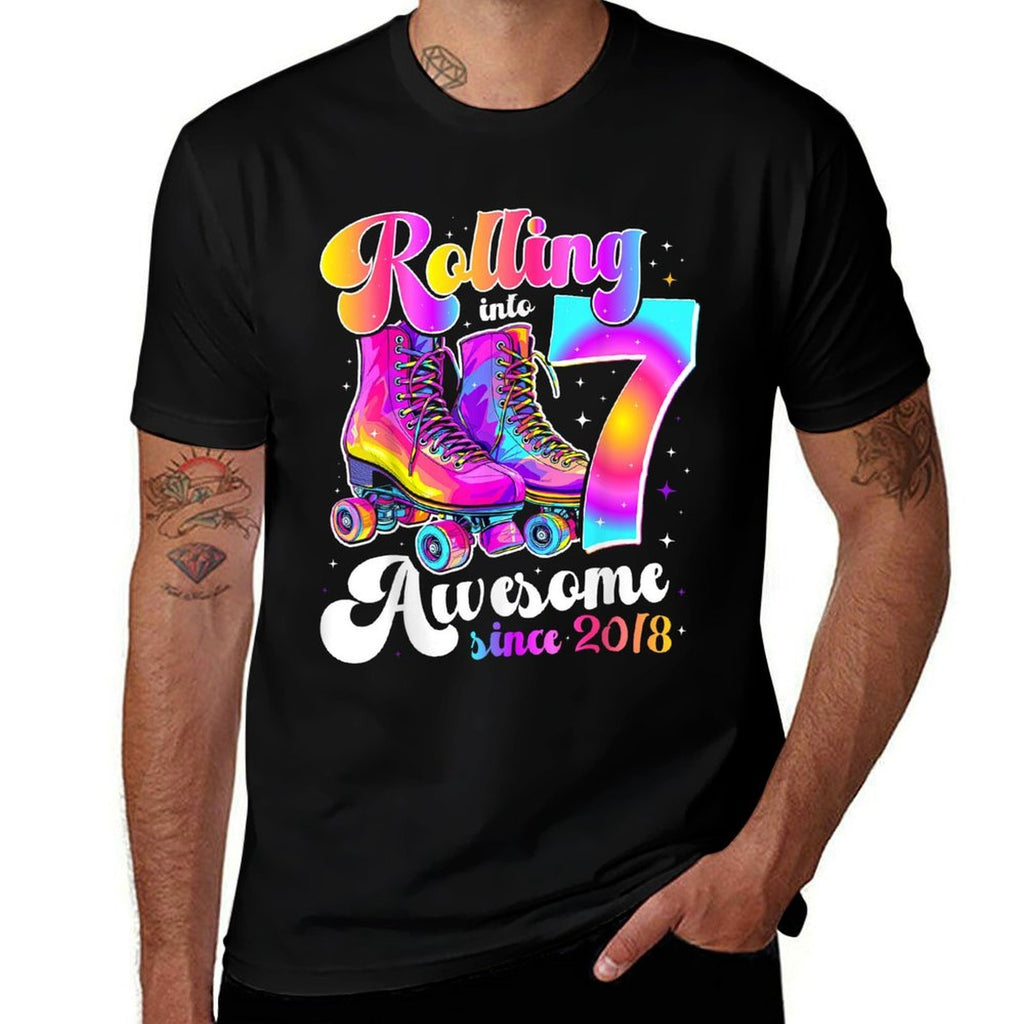 7th Birthday Girl 7 Year Old Roller Skate Skating Girls  Classic T-Shirt