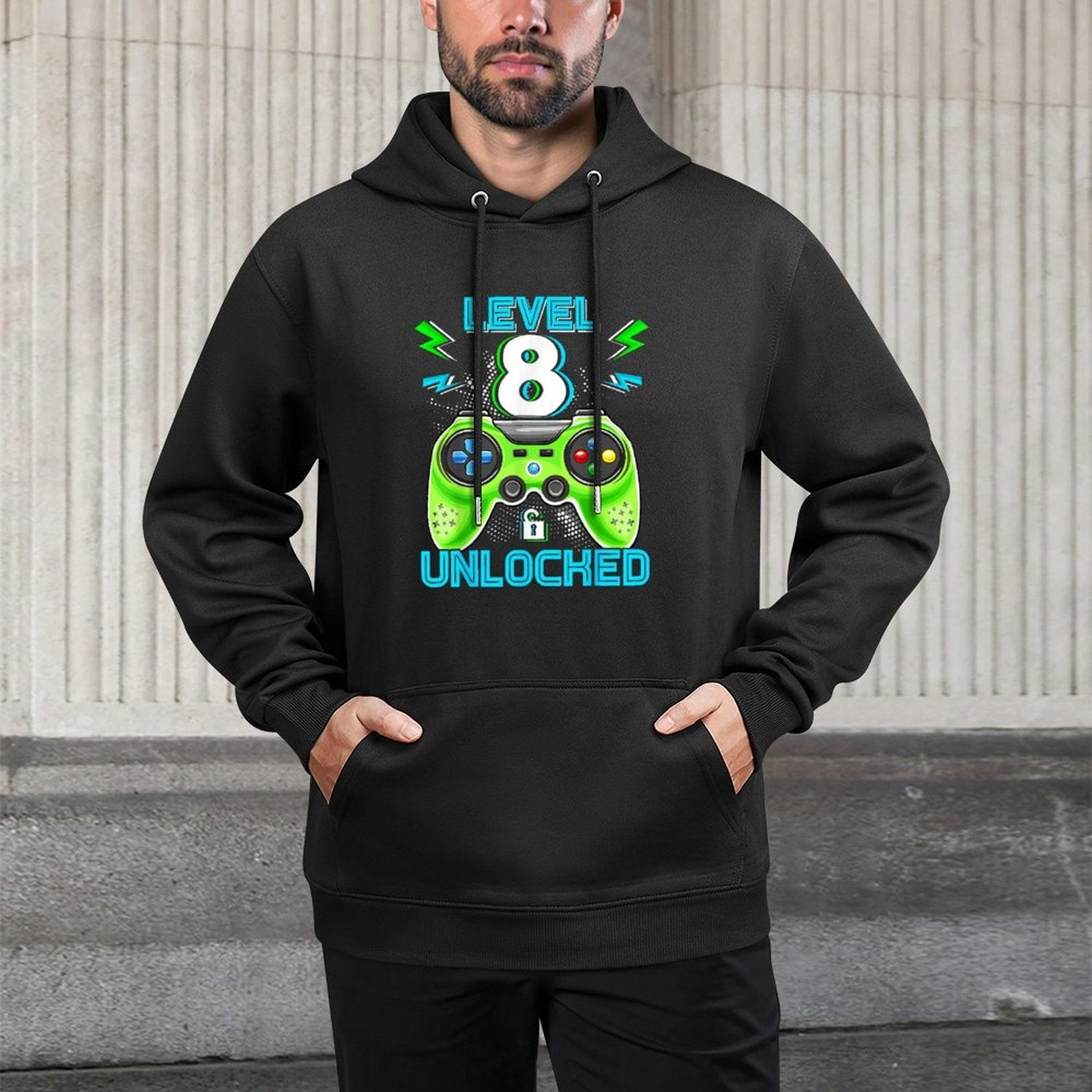 Level 8 Unlocked Birthday Kids 8th Video Game Eight Year Old Machine Washable Hoodie
