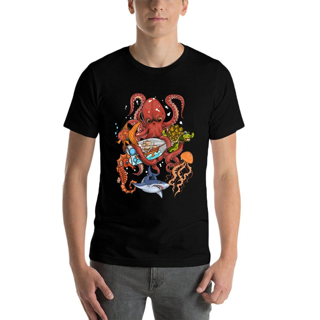 Jellyfish Turtle Seahorse Shark Octopus Kids Ocean Animal  High-quality Stitching T-Shirt
