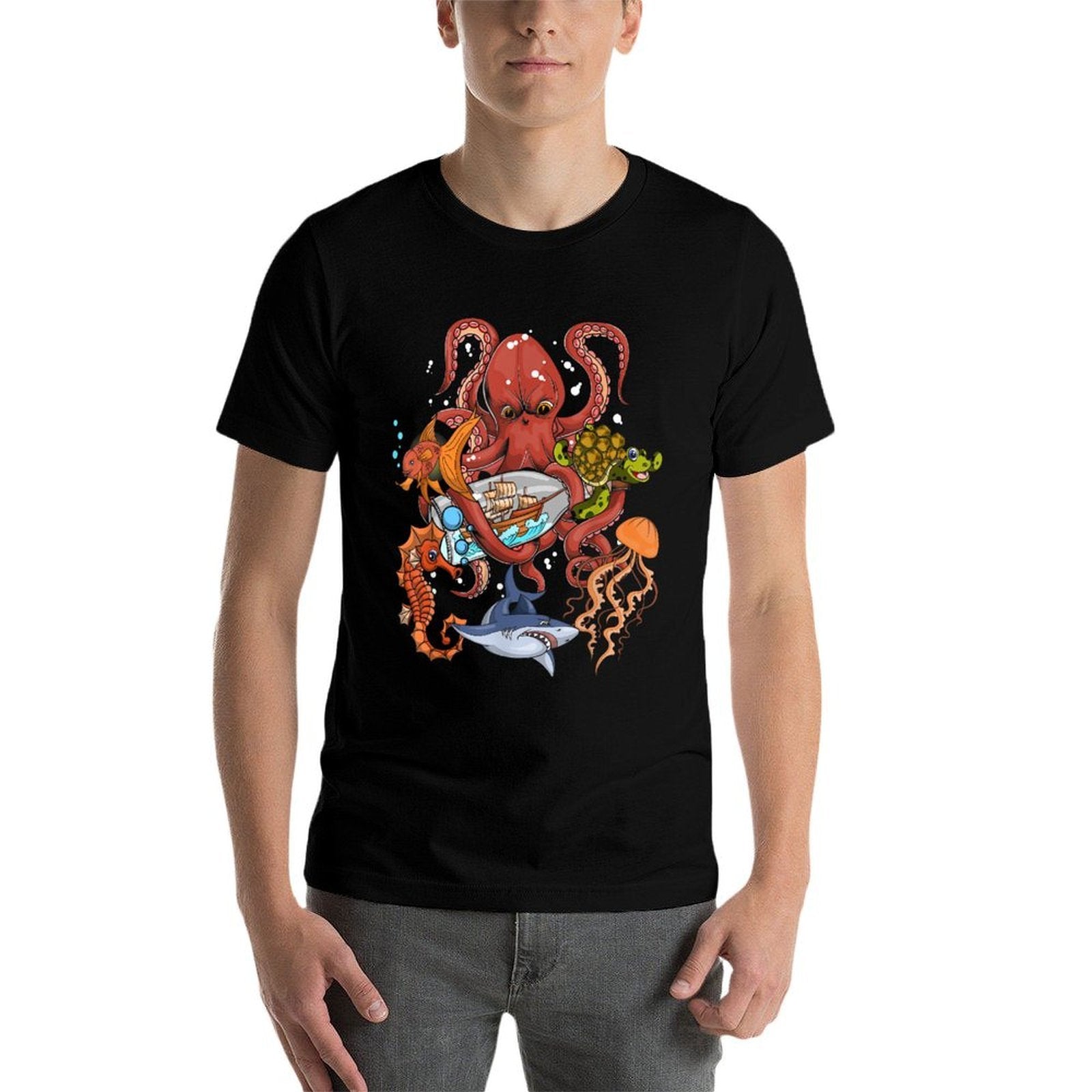 Jellyfish Turtle Seahorse Shark Octopus Kids Ocean Animal  High-quality Stitching T-Shirt