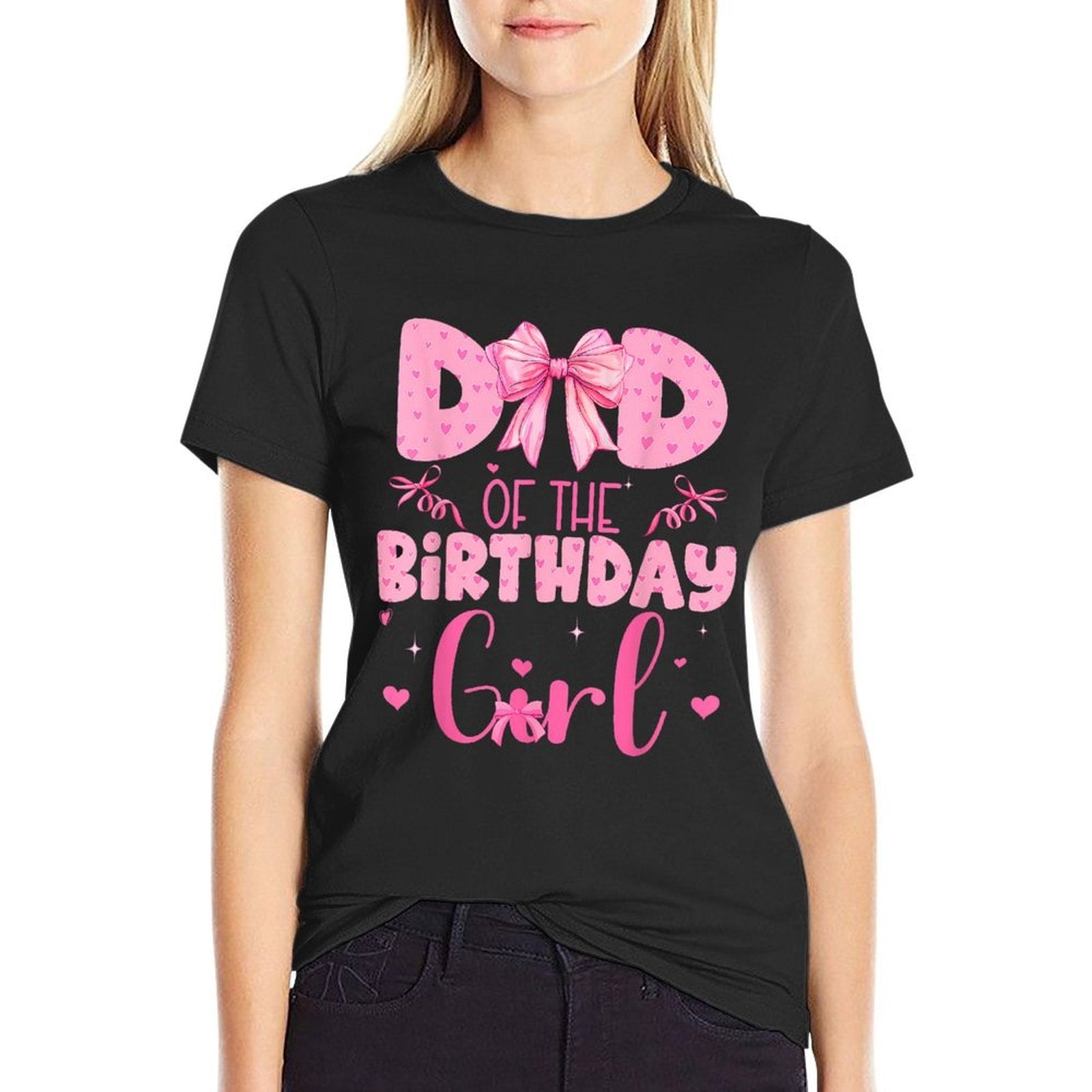 Dad Of The Birthday Girl Family Pink Coquette Bow  Breathable T-Shirt