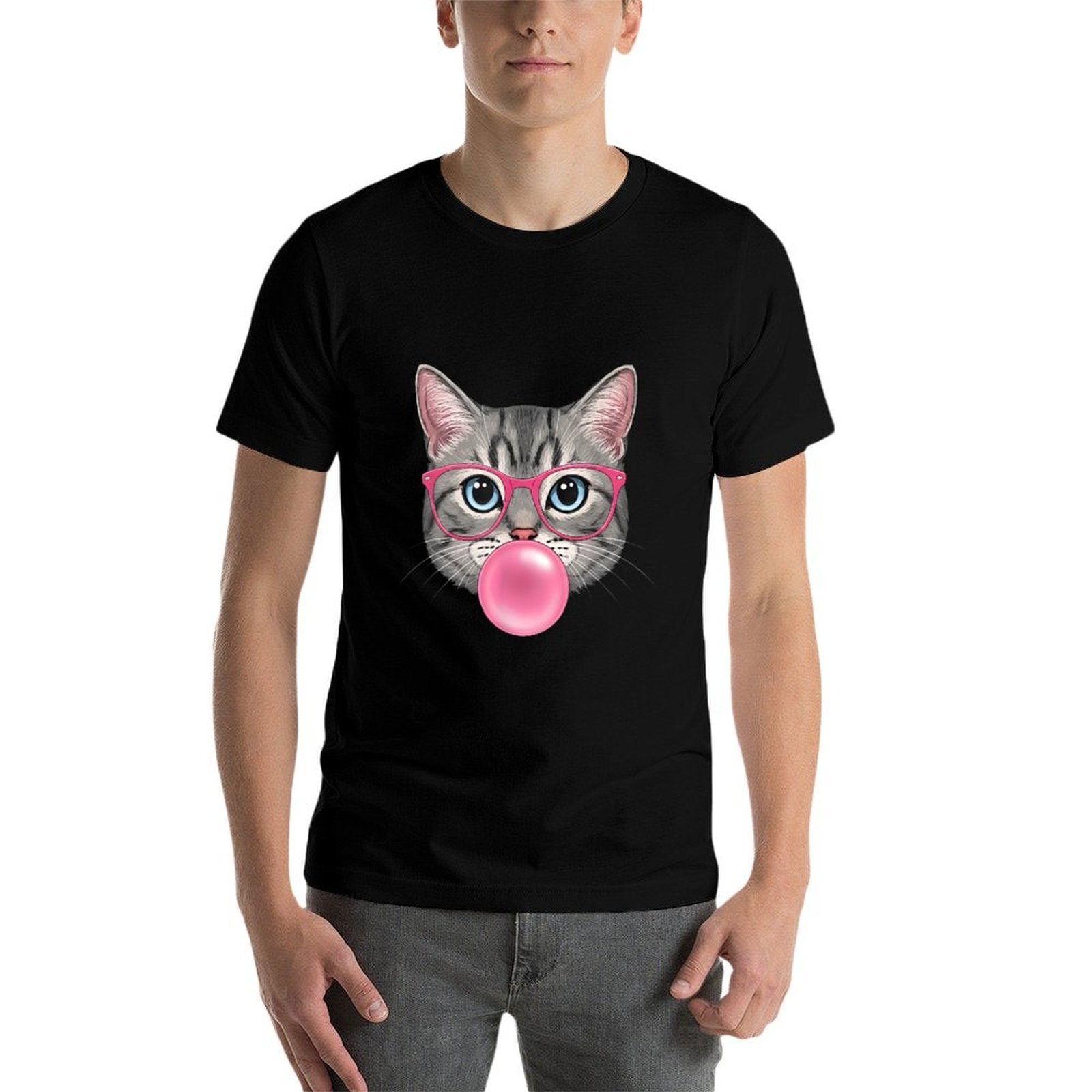 Cat with Glasses And Bubblegum  Cotton T-Shirt