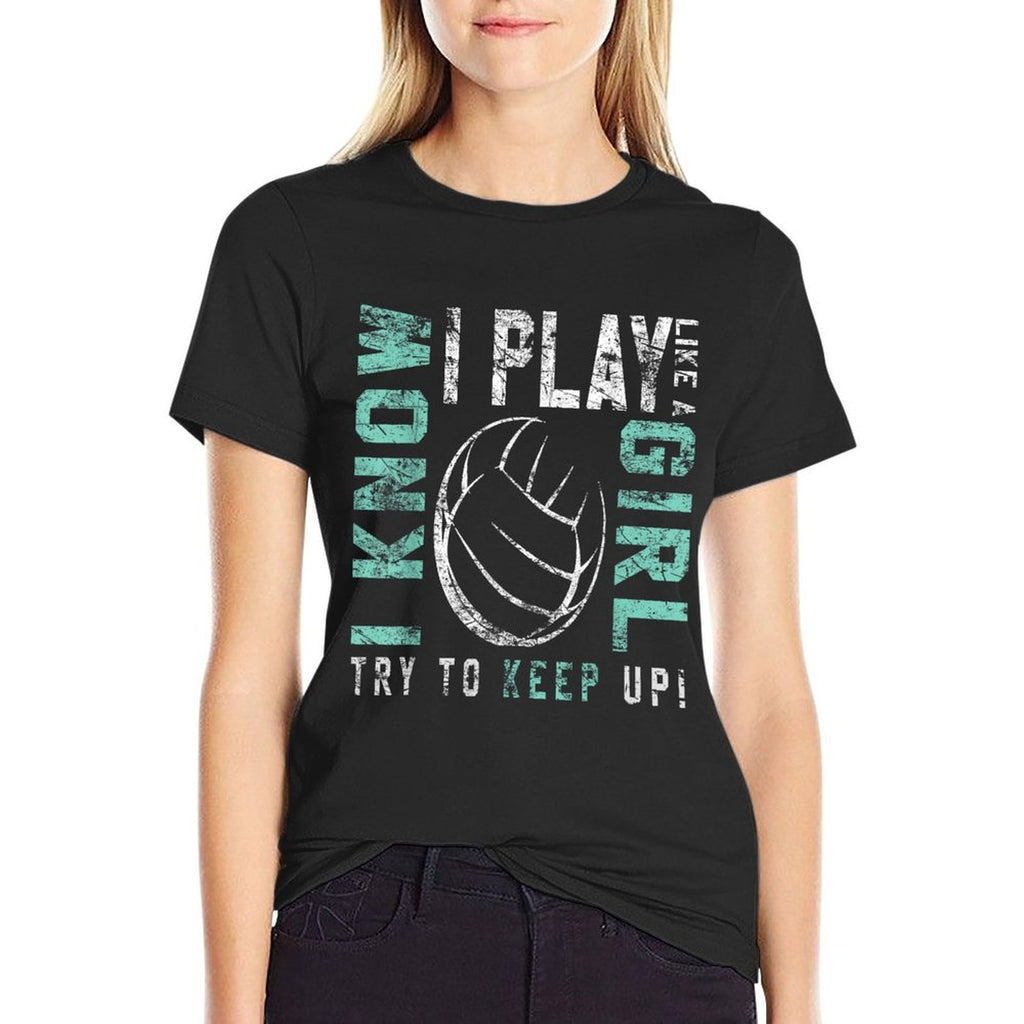 Volleyball T Forn Girls - Play Like A Girl  Trendy Pattern T-Shirt