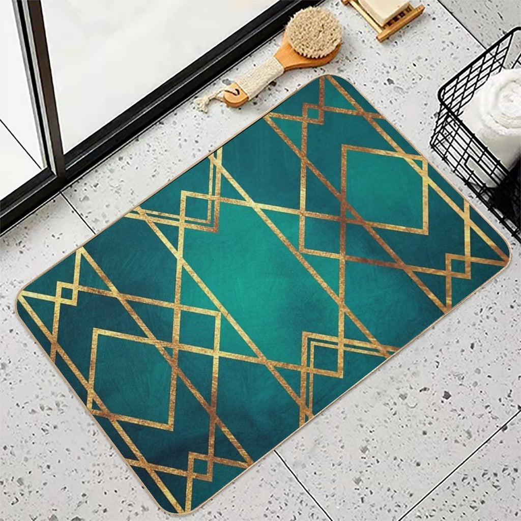 Green Gold Geometric  Repositionable Bath Mat